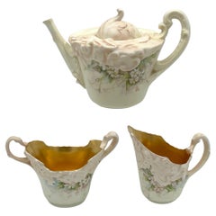 Doulton Burslem Blush Ivory 3 Piece Tea Set with Apple Blossom Decoration, 1889
