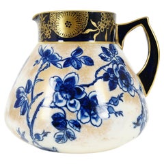 Doulton Burslem England Blue Flowers Porcelain Jug Handpainted & Gilt, B1978
