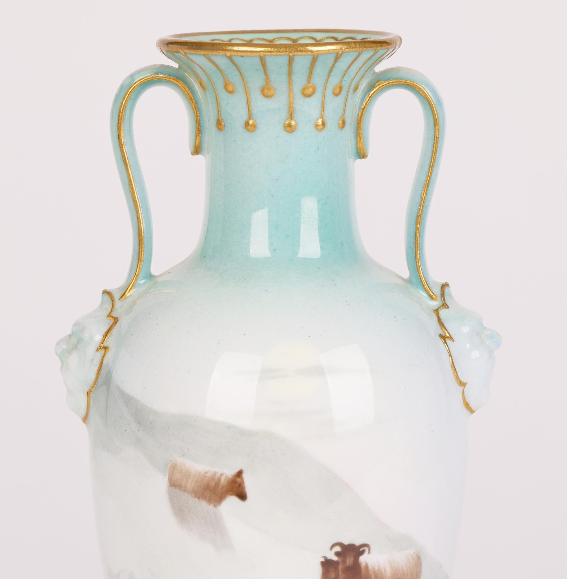 Doulton Burslem Hyperion Sheep at Dusk Painted Porcelain Vase by Fred Walklate For Sale 10