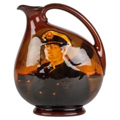 Used Doulton Burslem Kingsware Admiral Beatty Decorated Dewar’s Whisky Flask