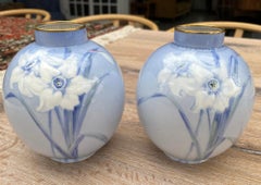 Doulton Burslem Pair Slip Daffodil Decorated Vases By Jack Price
