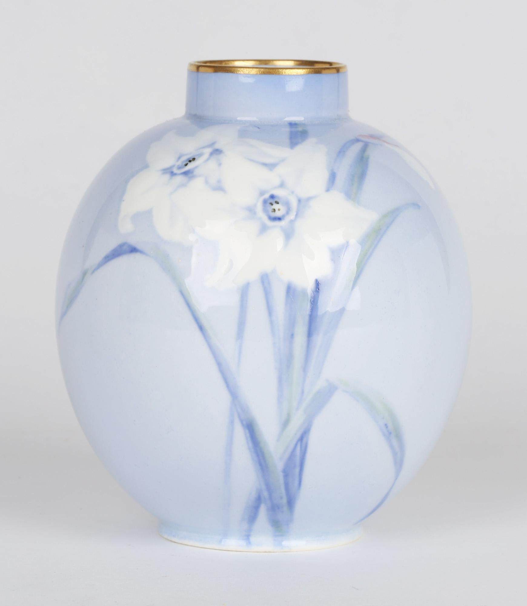 20th Century Doulton Burslem Pair Slip Daffodil Decorated Vases By Jack Price