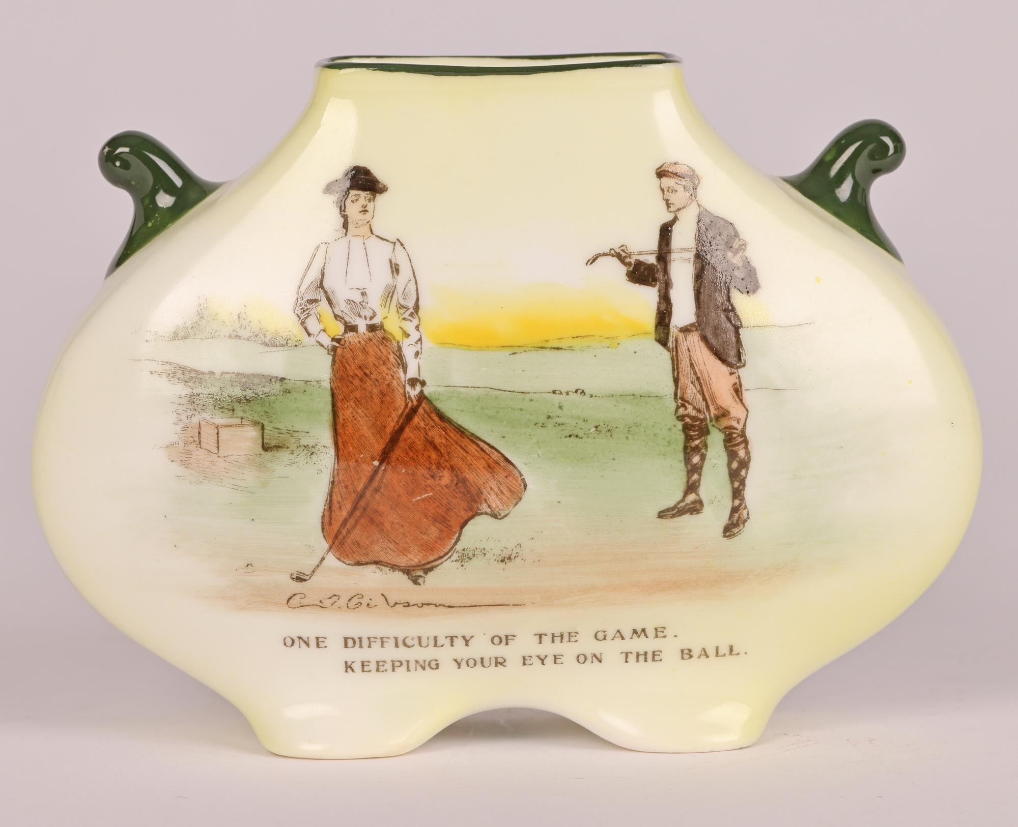 Porcelaine Vase Doulton Burslem Series Ware Scènes de golf par Charles Dana Gibson en vente