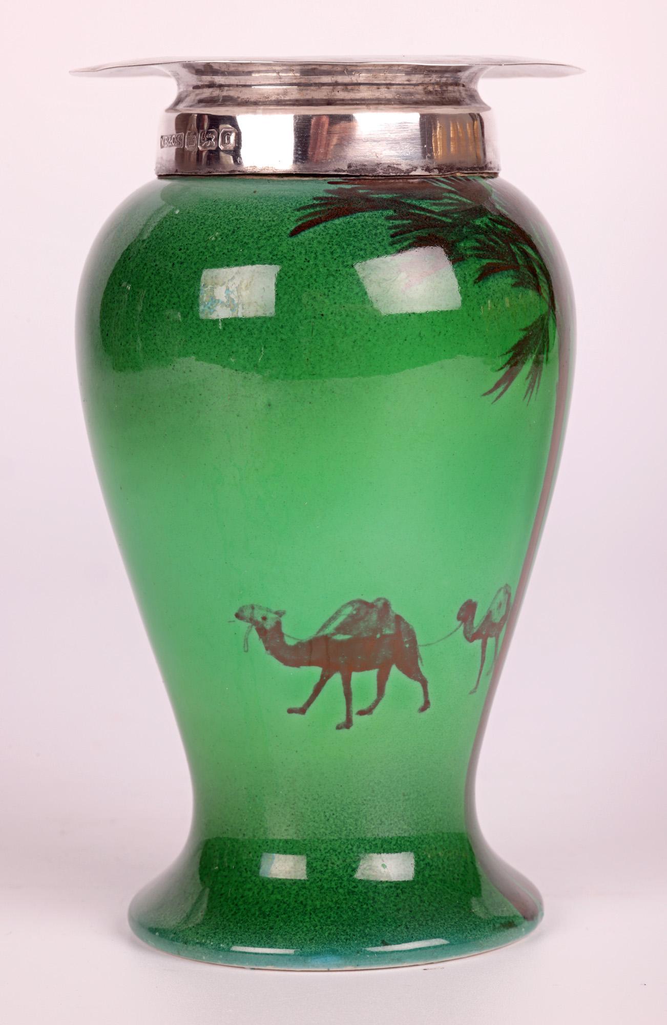 Doulton Burslem Silver Mounted Flambe Green Desert Scene Series Ware Vase For Sale 4