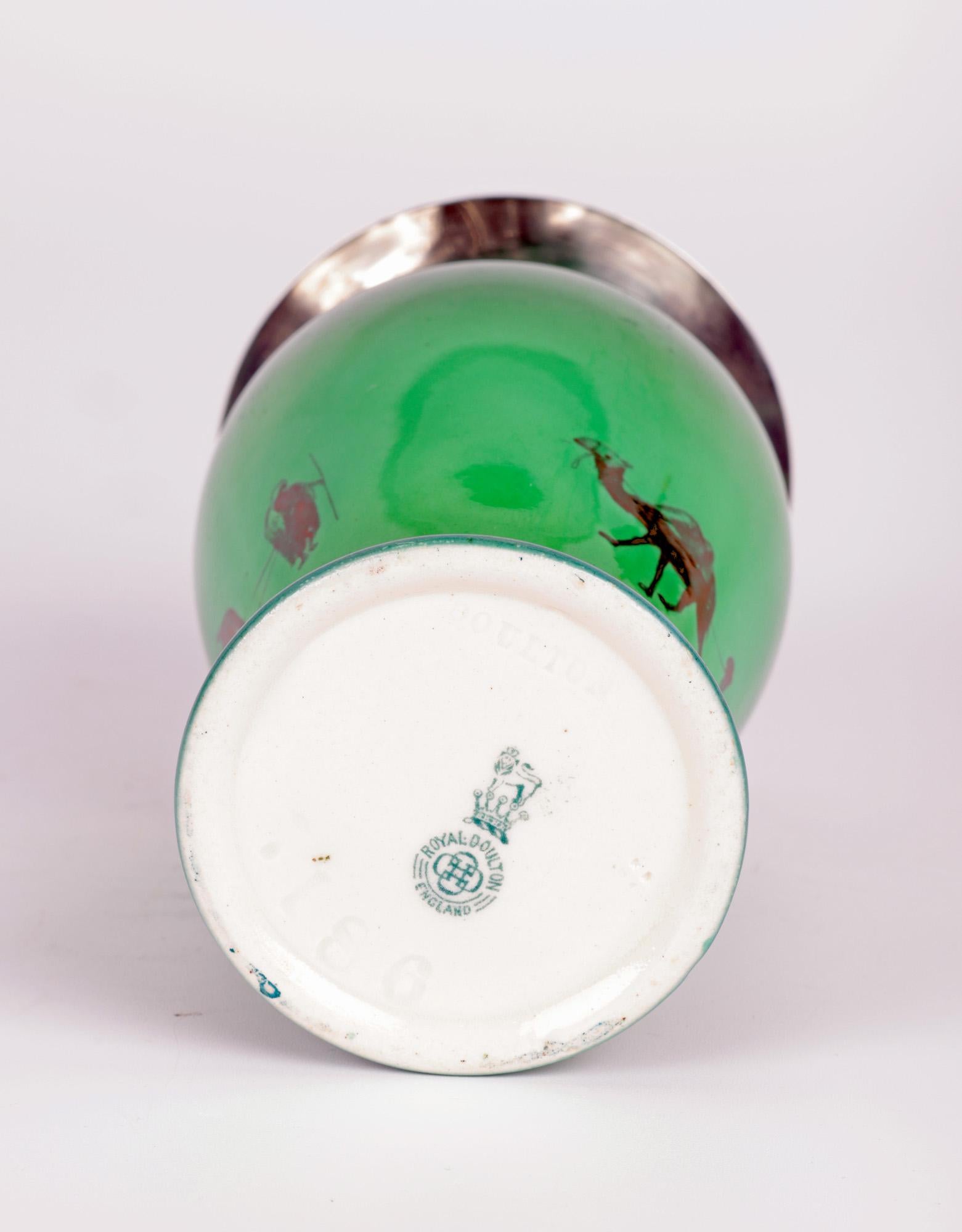 Doulton Burslem Silver Mounted Flambe Green Desert Scene Series Ware Vase For Sale 6