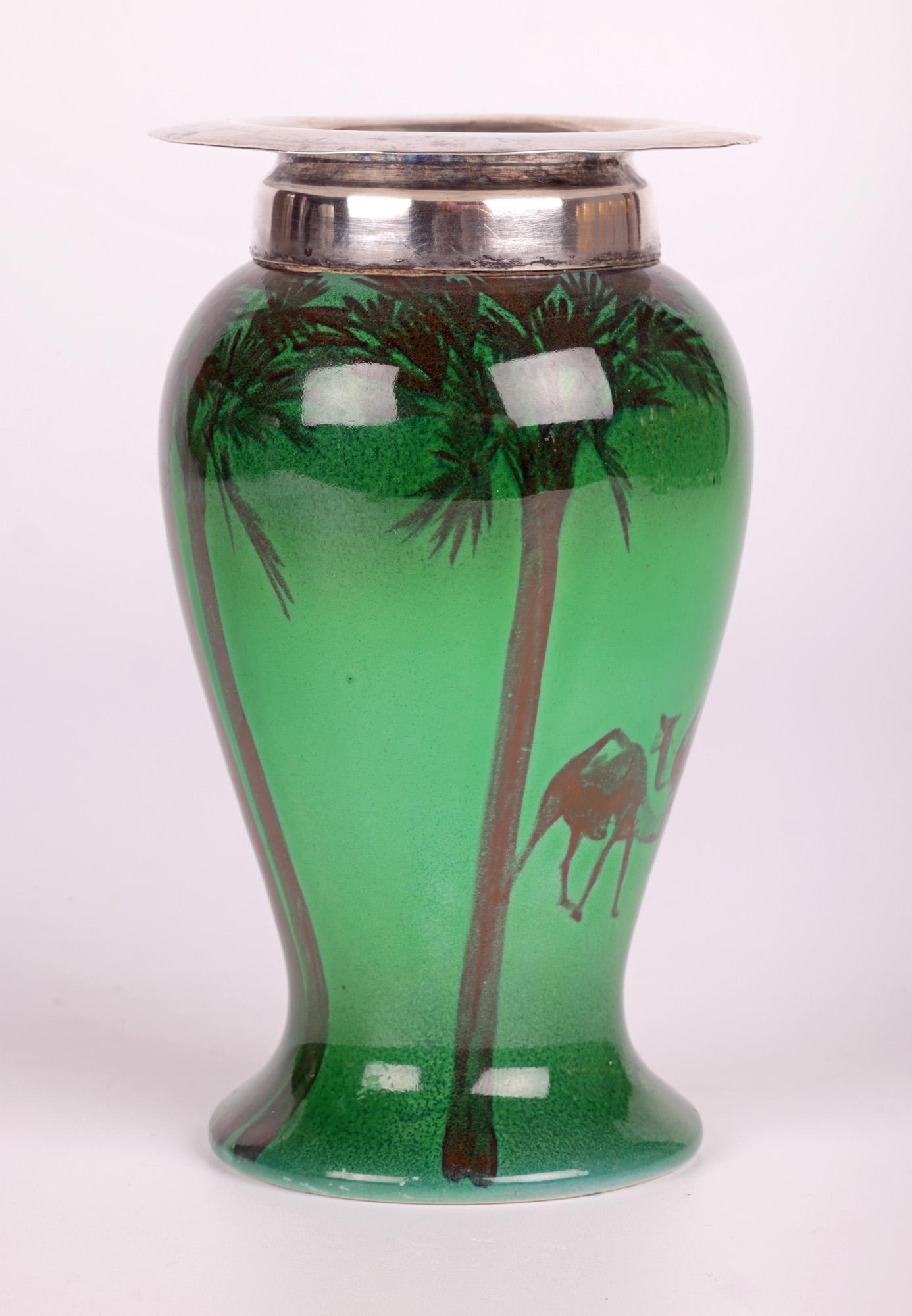 Doulton Burslem Silver Mounted Flambe Green Desert Scene Series Ware Vase For Sale 7