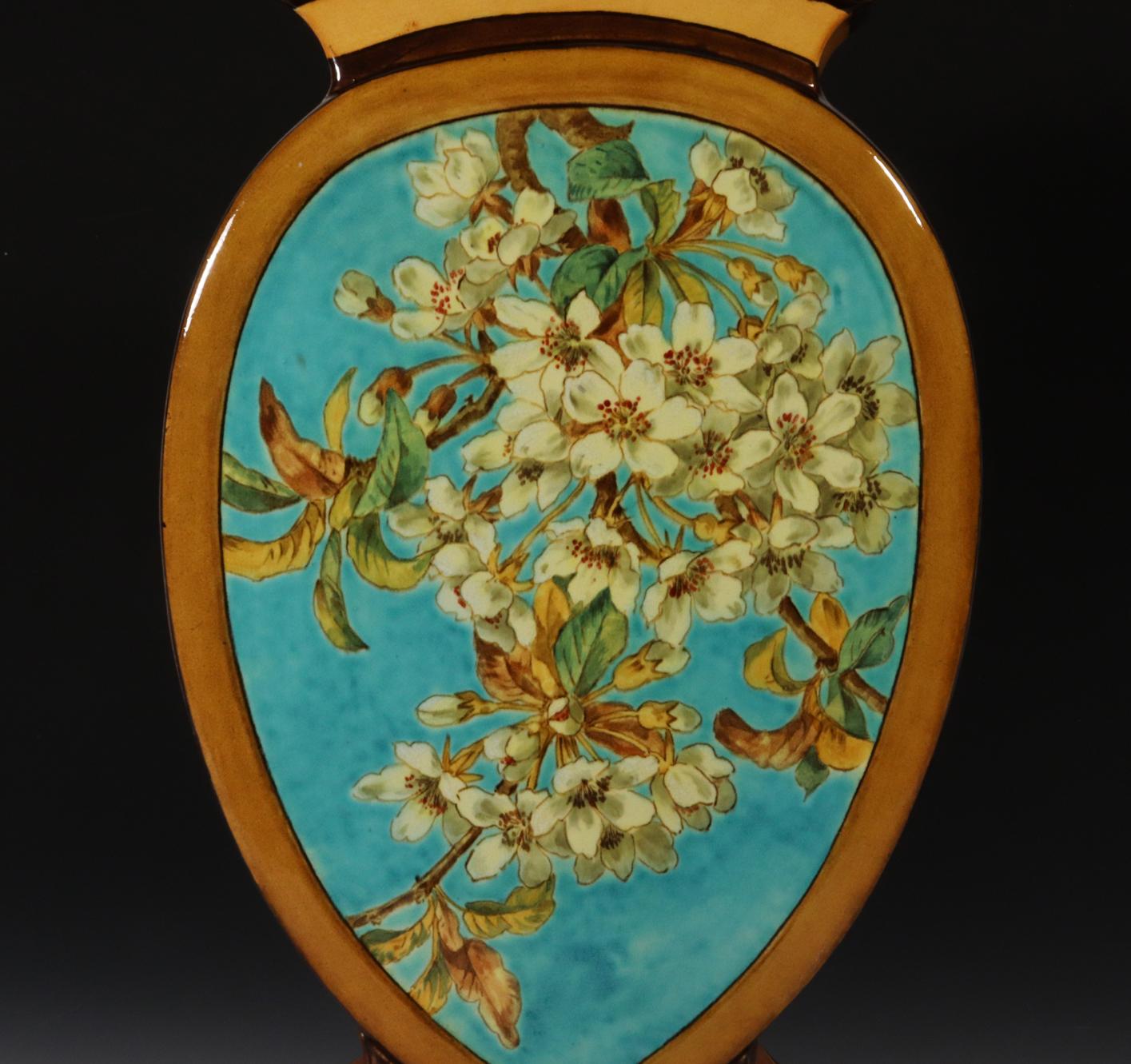Doulton Faience Shaped Botanical Pottery Vase Signed by Artist Mary M Arding For Sale 1