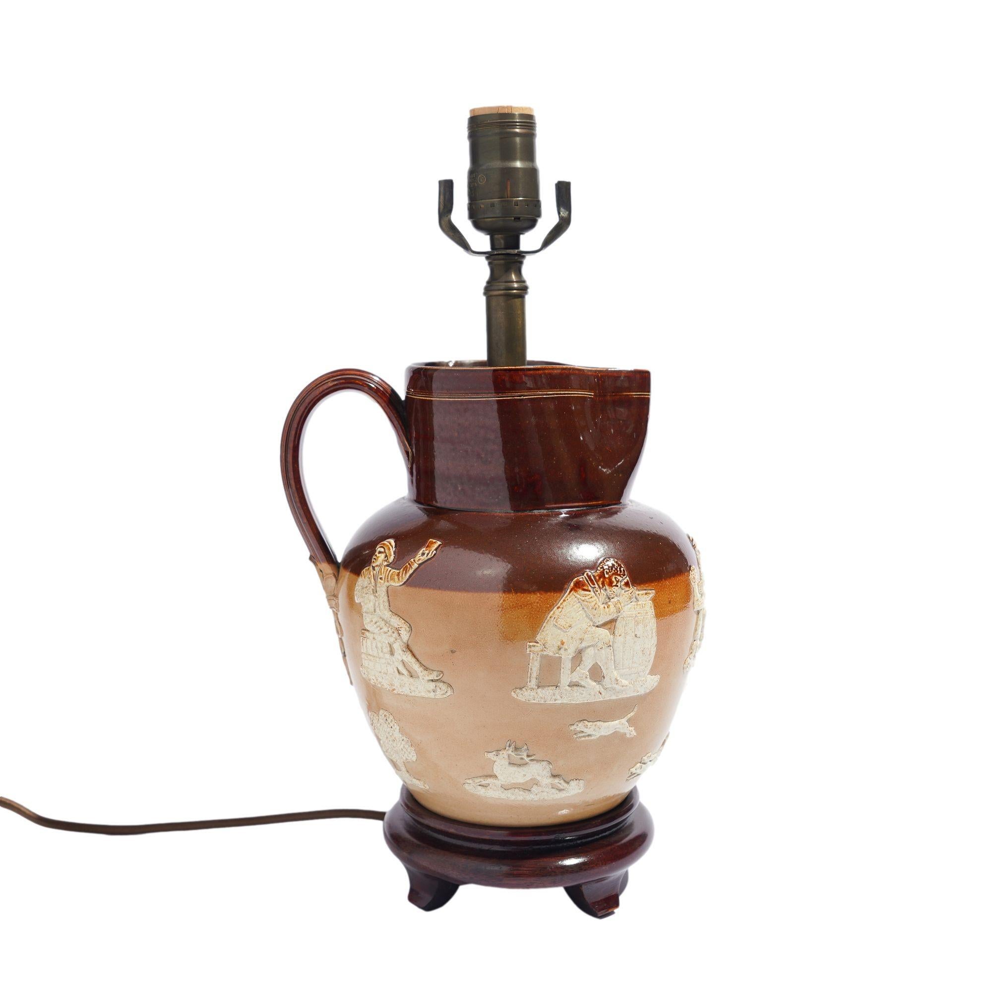 20th Century Doulton glazed stoneware pitcher mounted as a lamp, c. 1900's For Sale