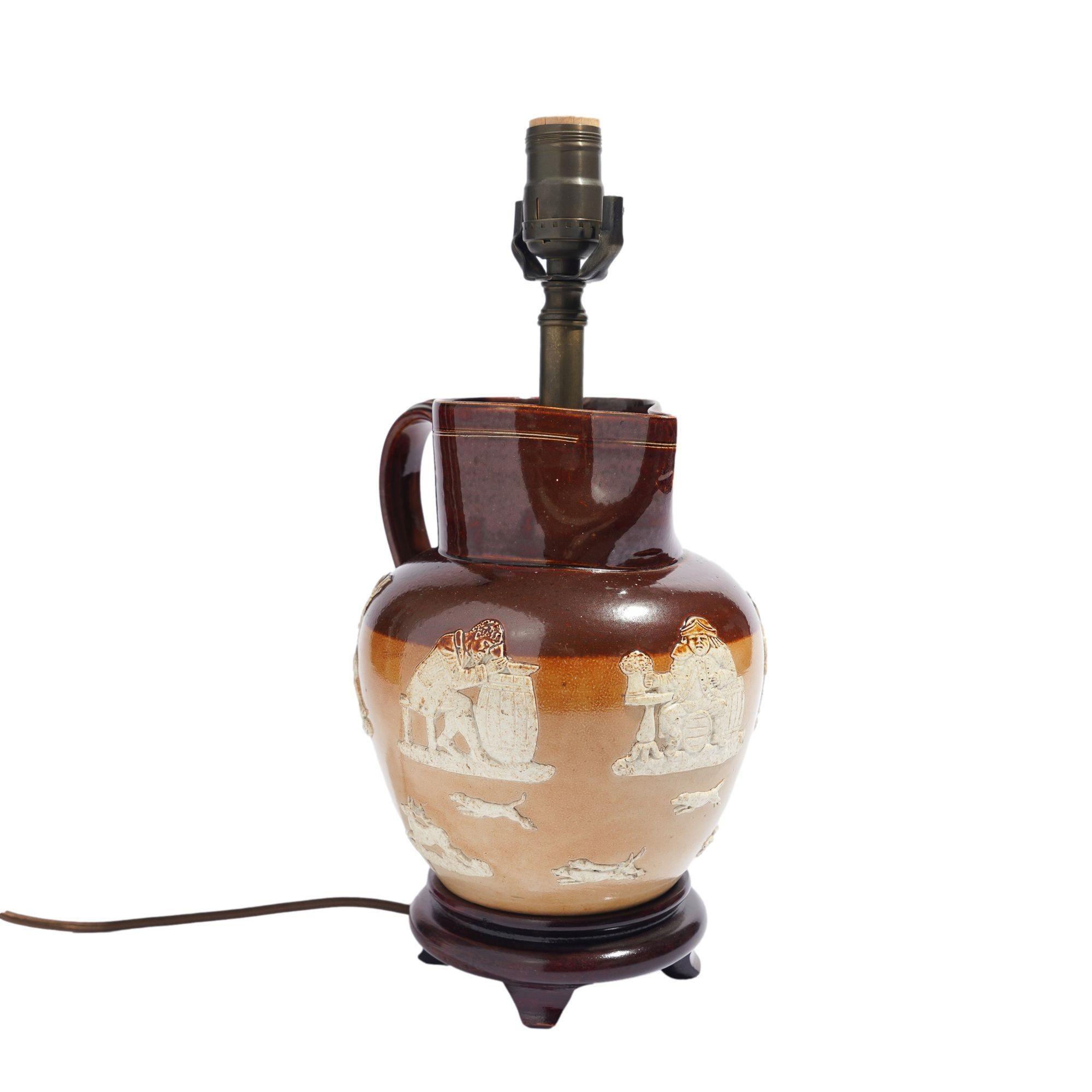 Ceramic Doulton glazed stoneware pitcher mounted as a lamp, c. 1900's For Sale