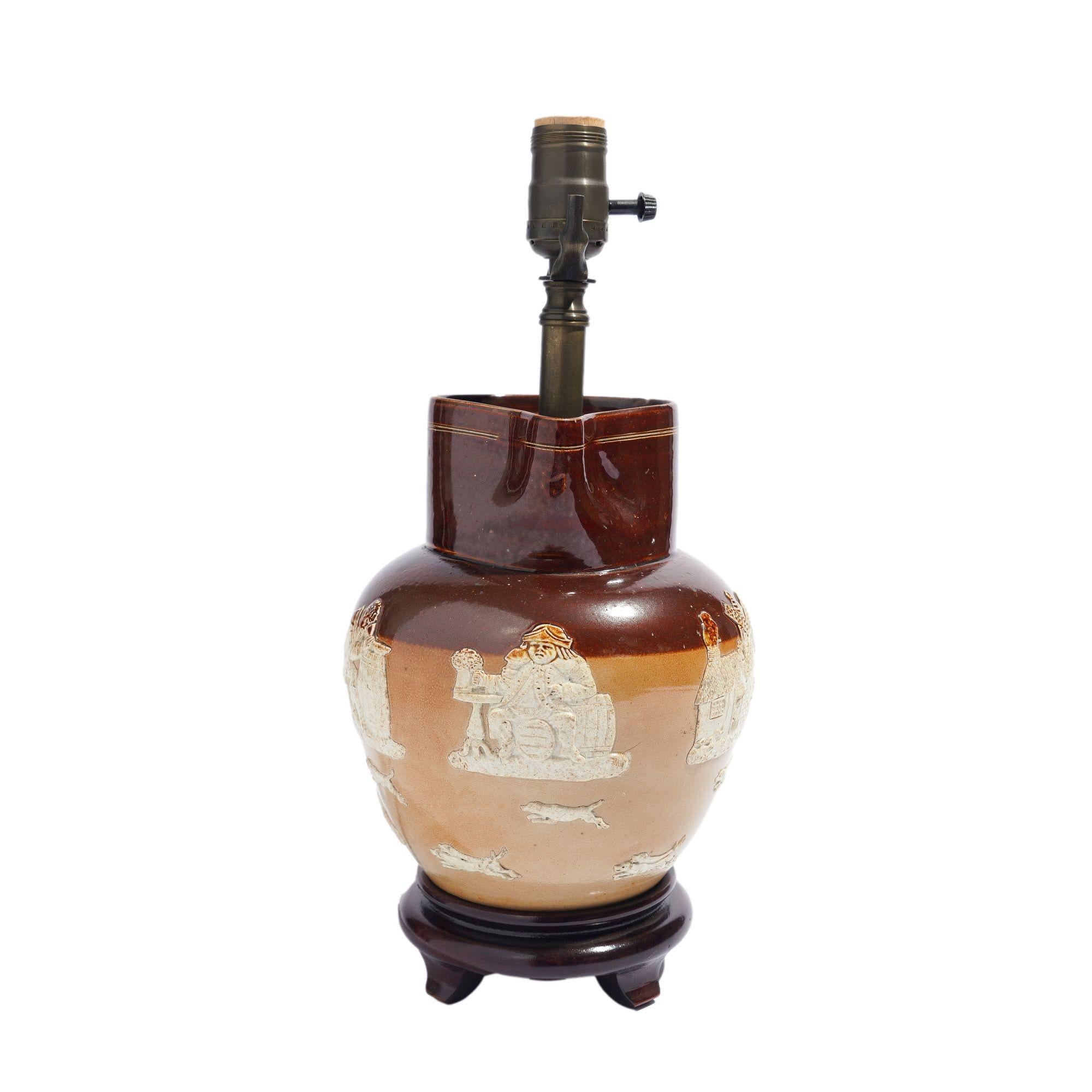 Doulton glazed stoneware pitcher mounted as a lamp, c. 1900's For Sale 1