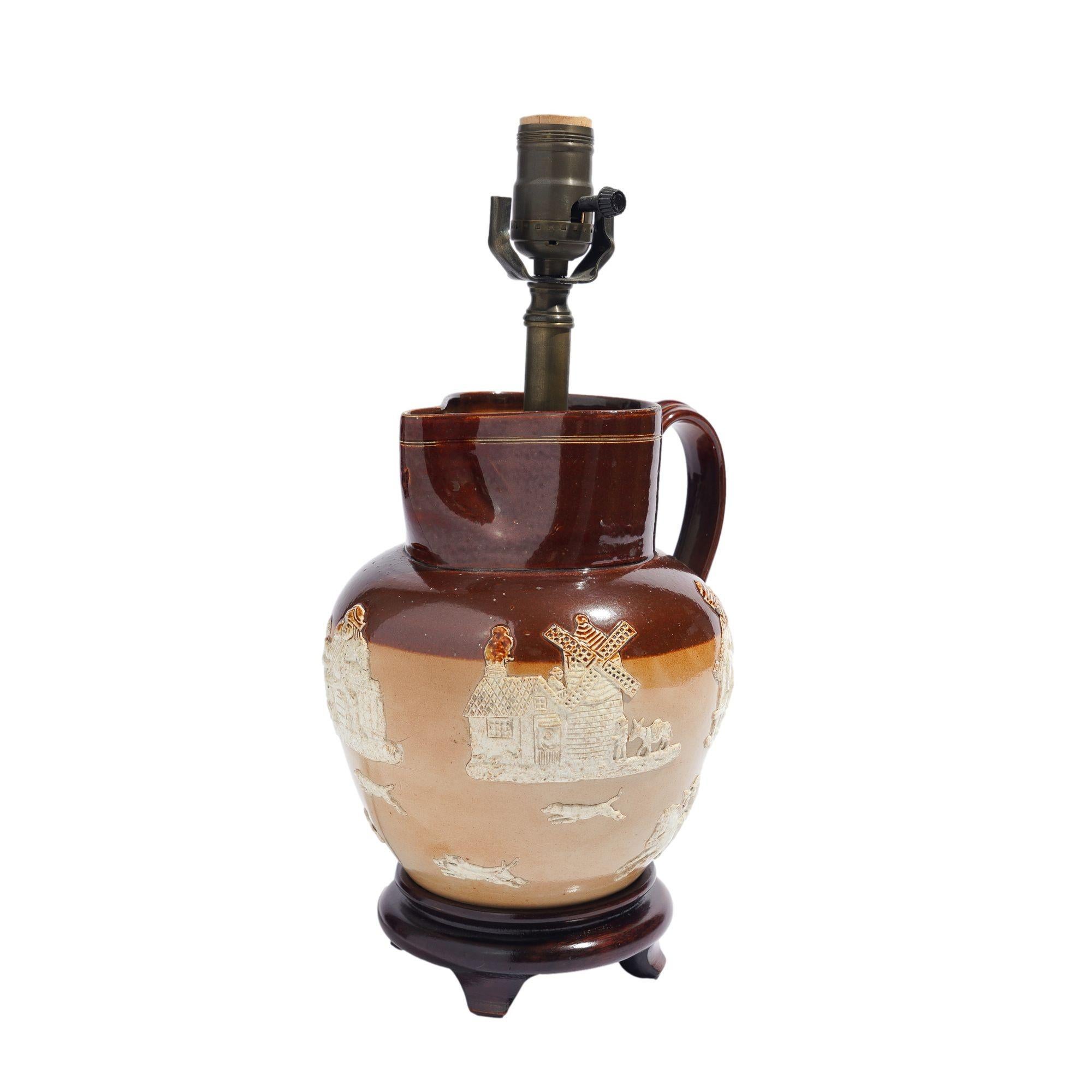 Doulton glazed stoneware pitcher mounted as a lamp, c. 1900's For Sale 2
