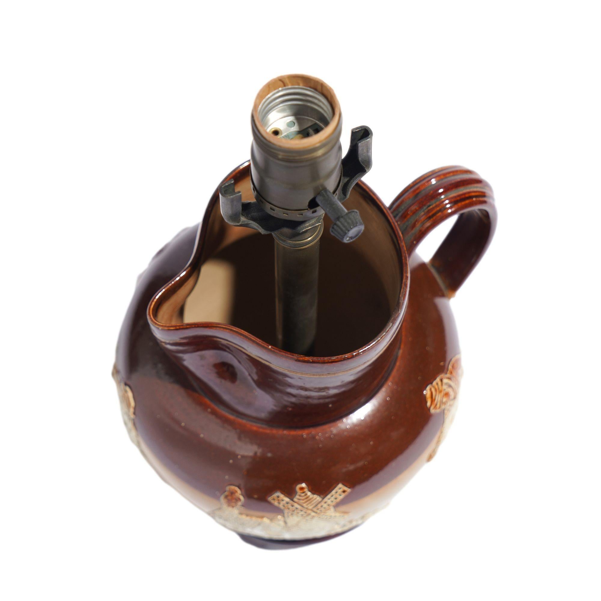 Doulton glazed stoneware pitcher mounted as a lamp, c. 1900's For Sale 3