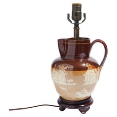 Doulton glazed stoneware pitcher mounted as a lamp, c. 1900's