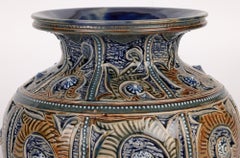 Jarrón de cerámica artística Doulton Lambeth Aesthetic Movement de Emily Edwards 1875