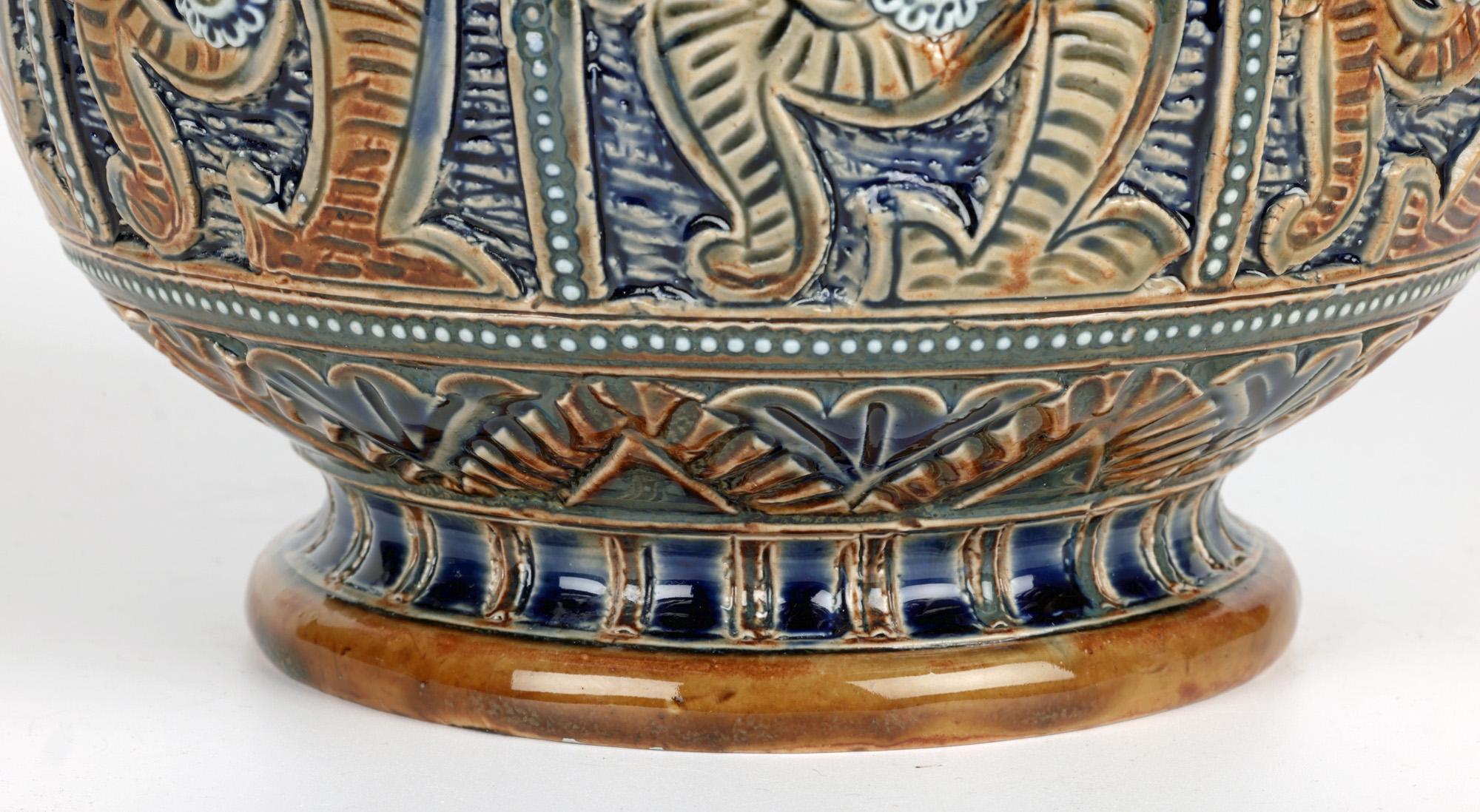 Glazed Doulton Lambeth Aesthetic Movement Art Pottery Vase by Emily Edwards 1875 For Sale