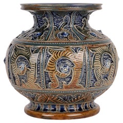 Antique Doulton Lambeth Aesthetic Movement Art Pottery Vase by Emily Edwards 1875