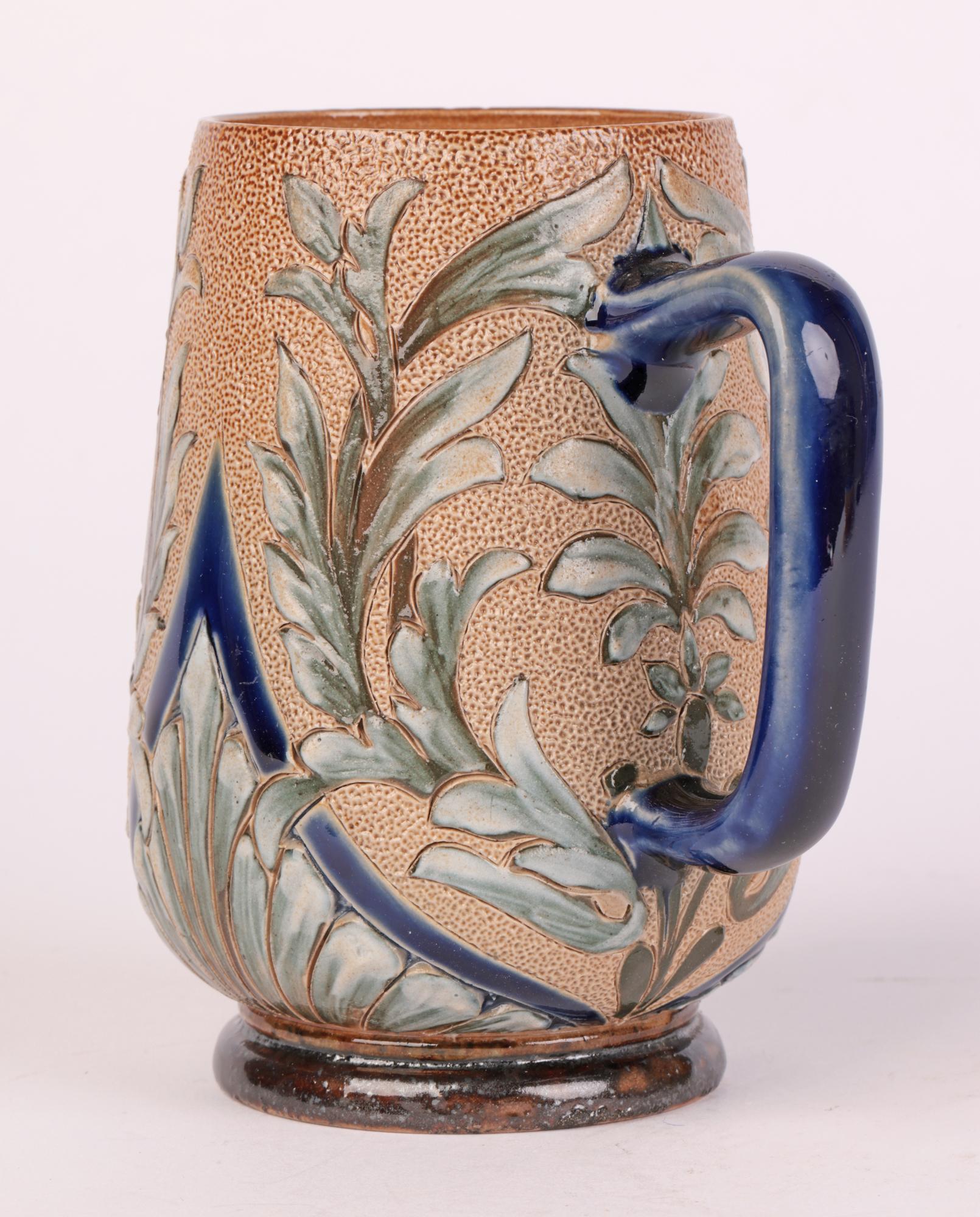 Doulton Lambeth Aesthetic Movement Slip Decorated Mug by Alice E Budden 1883 1