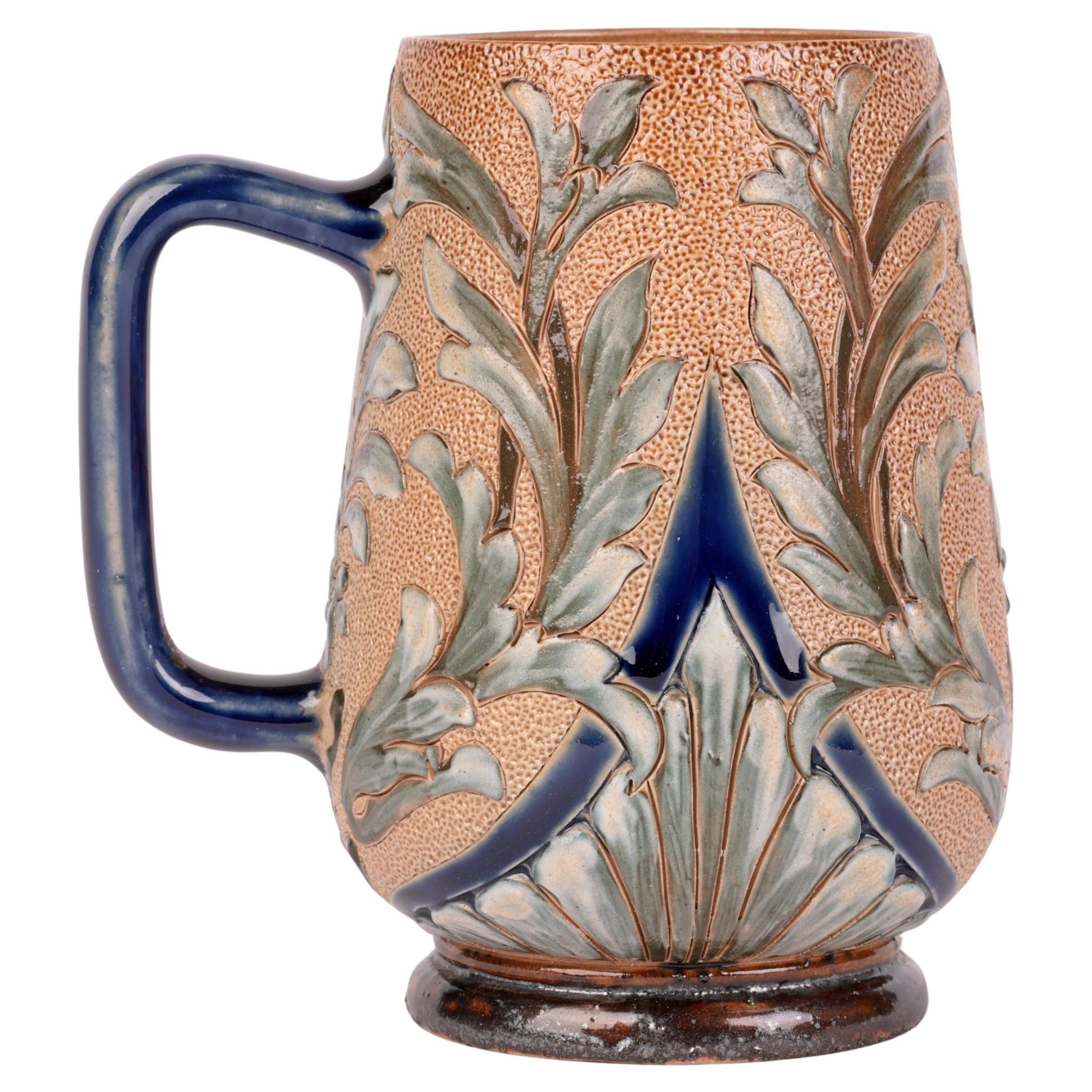 Doulton Lambeth Aesthetic Movement Slip Decorated Mug by Alice E Budden 1883