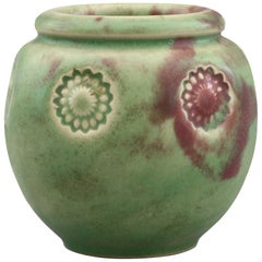 Antique Doulton Lambeth Art Deco Floral Impressed Green Glazed Vase