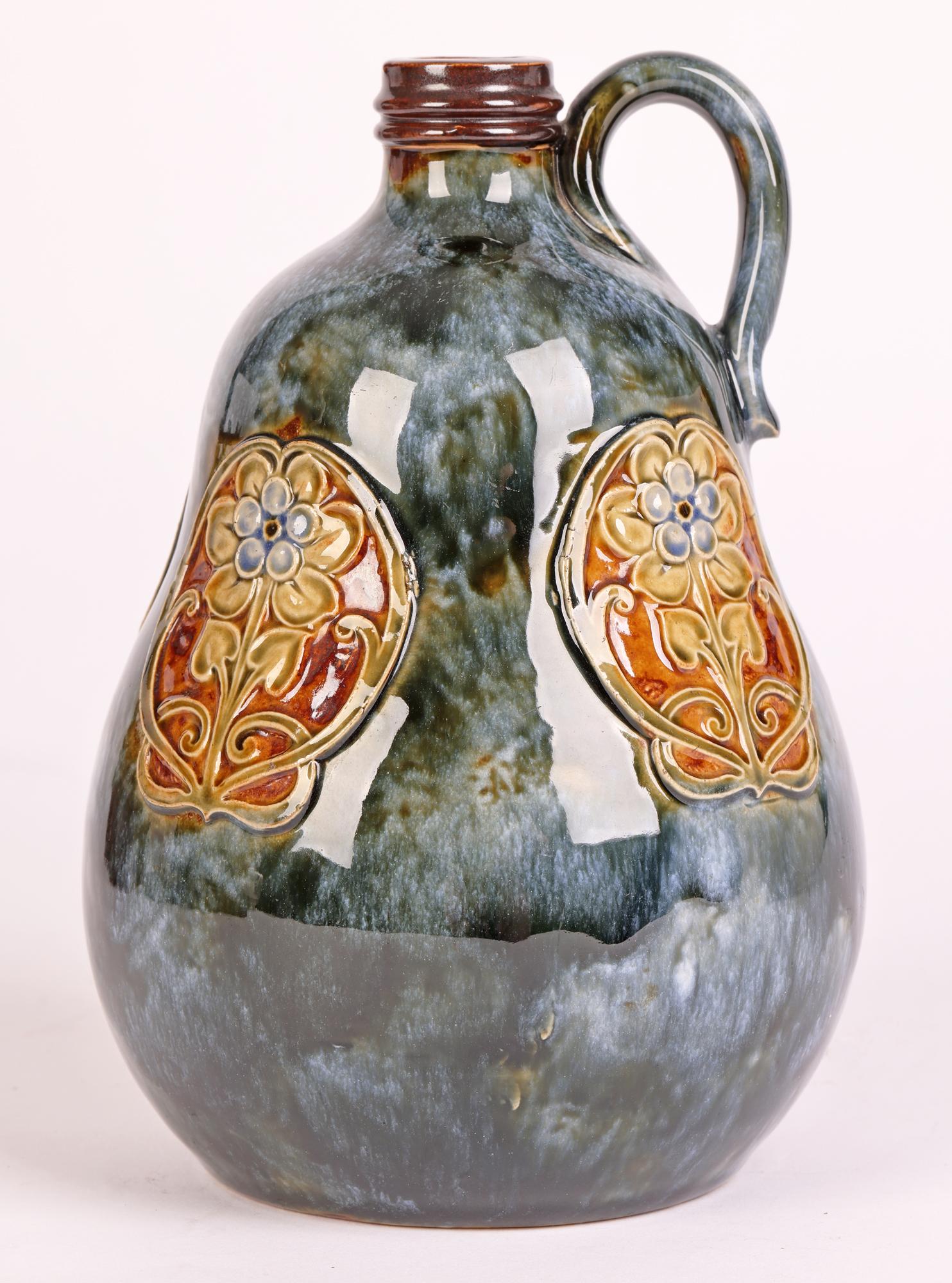 Doulton Lambeth Art Nouveau Art Pottery Handled Gourd Shaped Flask 3