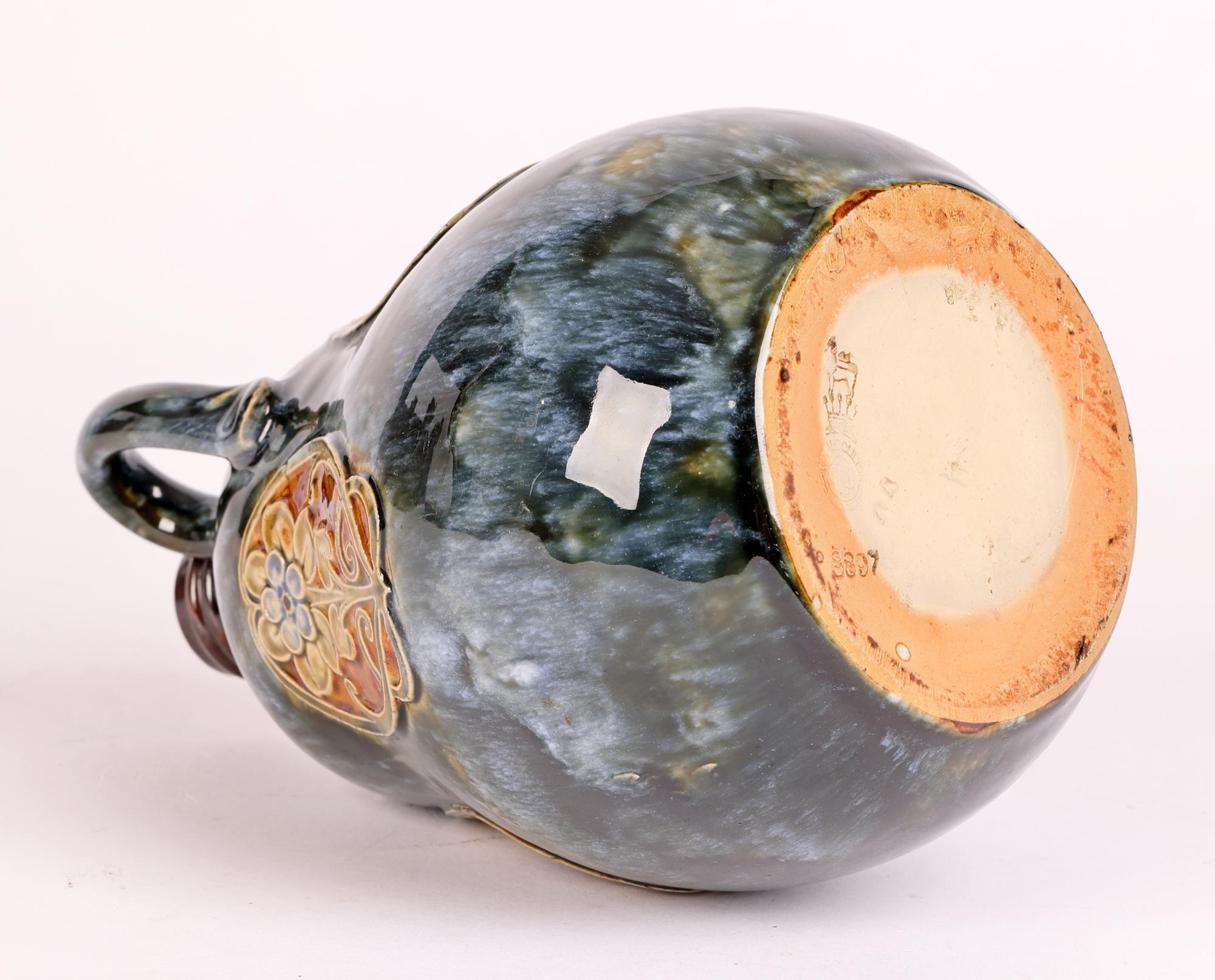Doulton Lambeth Art Nouveau Art Pottery Handled Gourd Shaped Flask 4