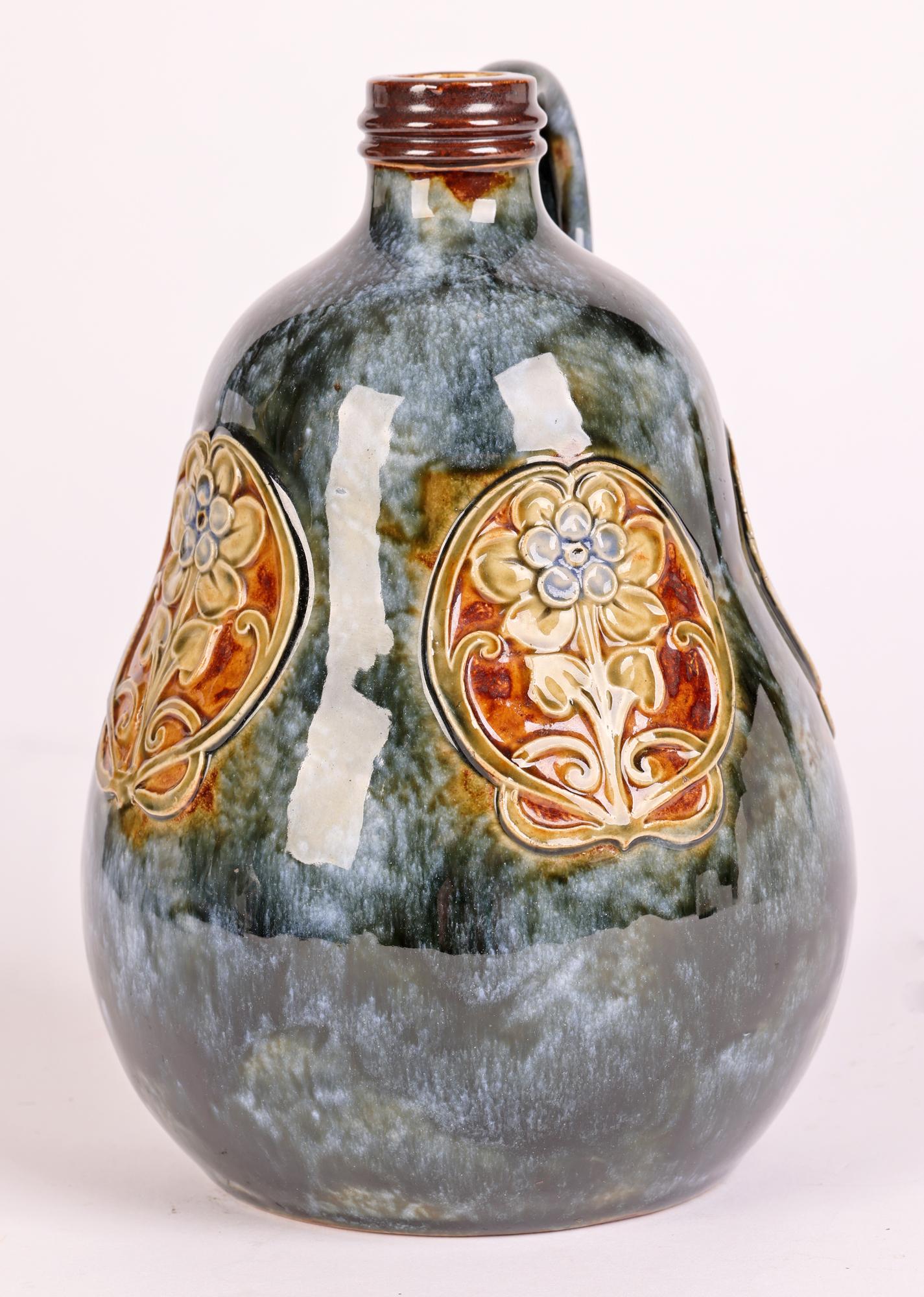 Doulton Lambeth Art Nouveau Art Pottery Handled Gourd Shaped Flask 5