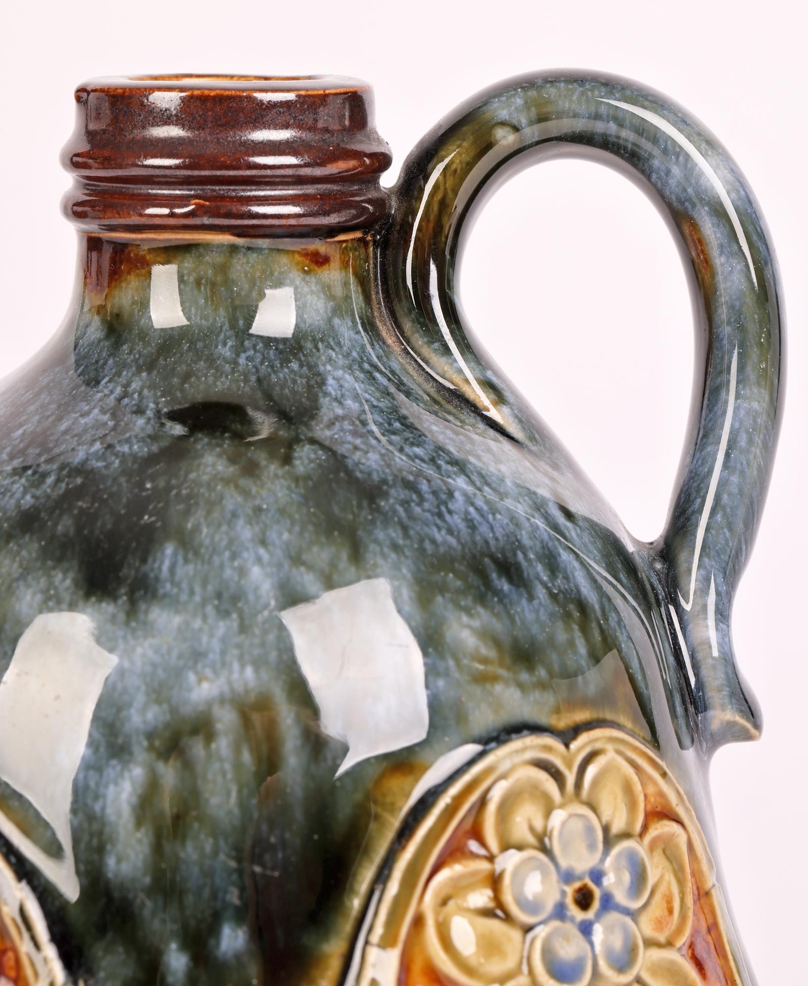 Doulton Lambeth Art Nouveau Art Pottery Handled Gourd Shaped Flask 6
