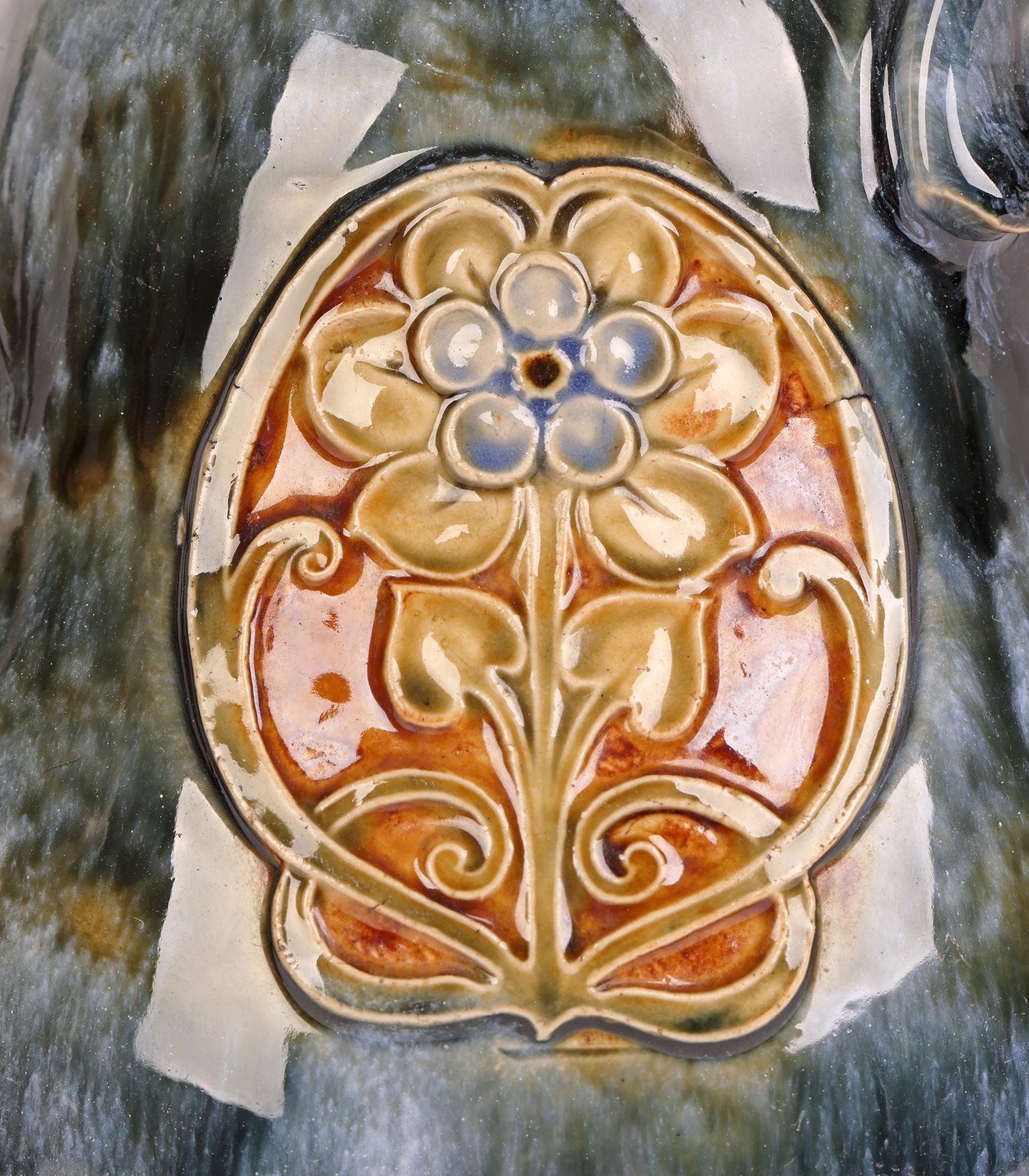Doulton Lambeth Art Nouveau Art Pottery Handled Gourd Shaped Flask 7