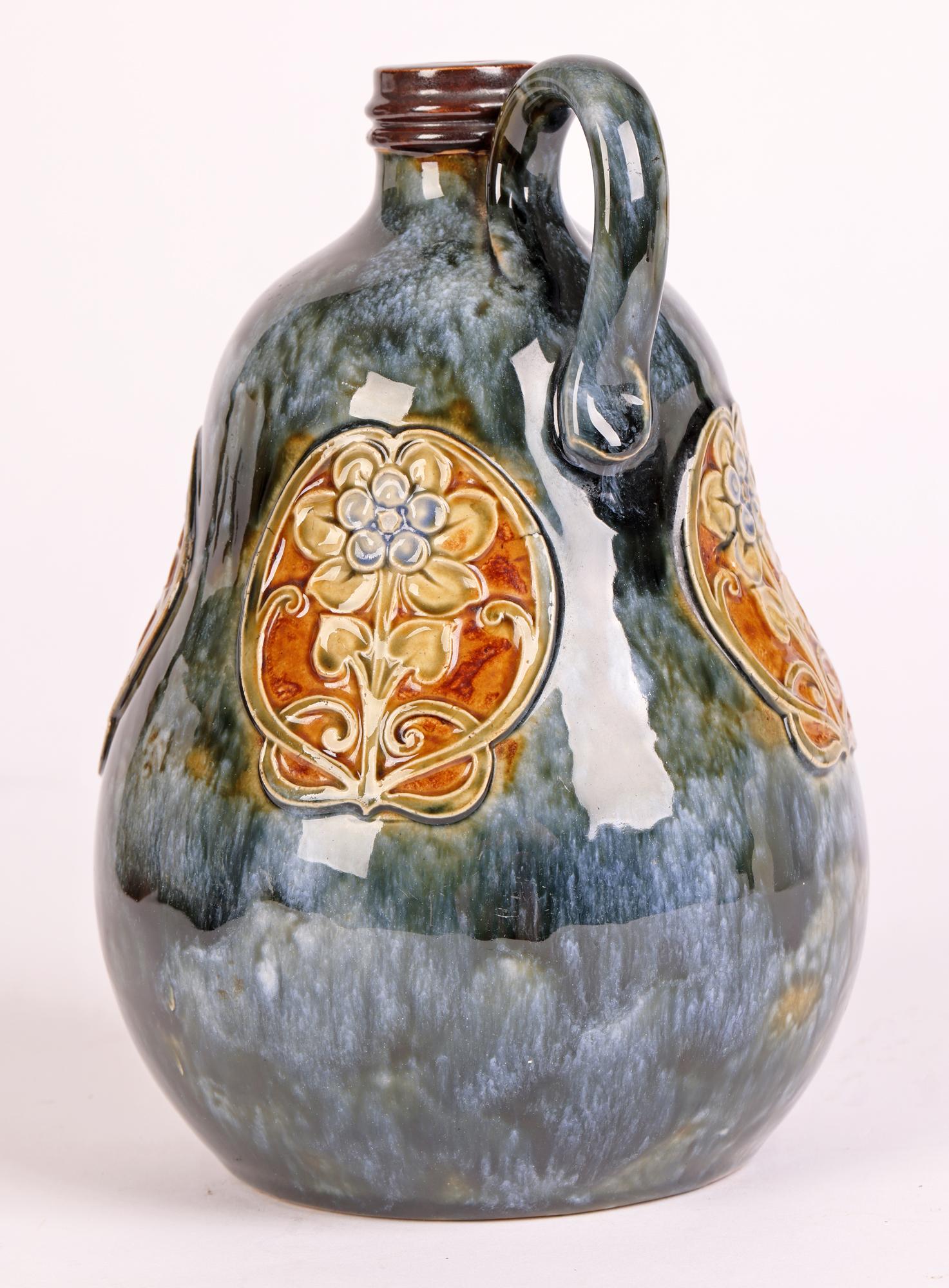 Doulton Lambeth Art Nouveau Art Pottery Handled Gourd Shaped Flask 9