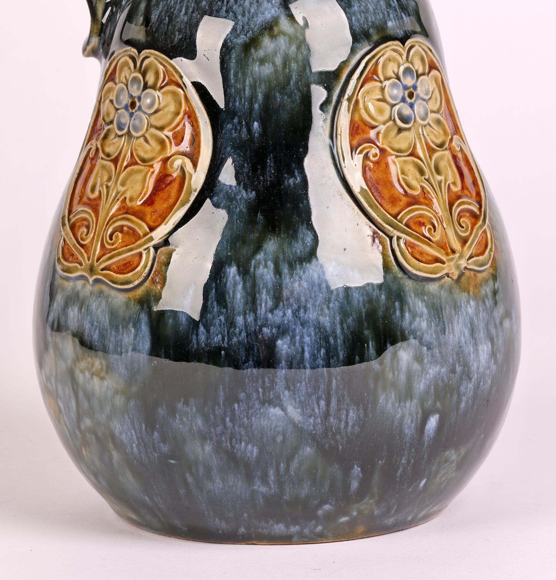 Glazed Doulton Lambeth Art Nouveau Art Pottery Handled Gourd Shaped Flask