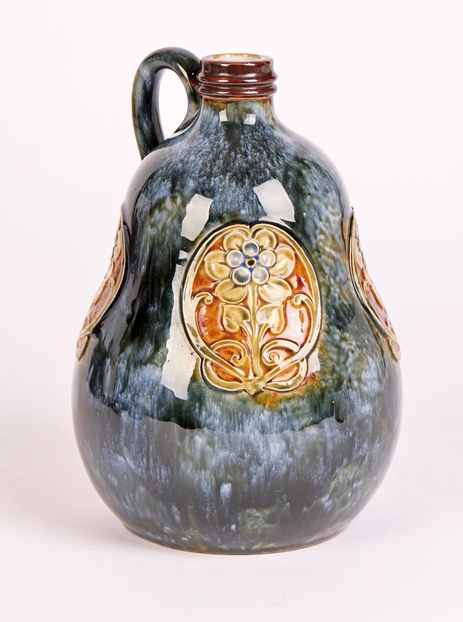 Stoneware Doulton Lambeth Art Nouveau Art Pottery Handled Gourd Shaped Flask