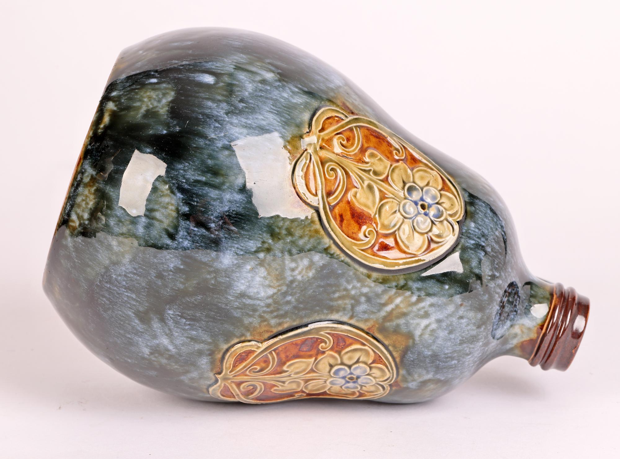 Doulton Lambeth Art Nouveau Art Pottery Handled Gourd Shaped Flask 2