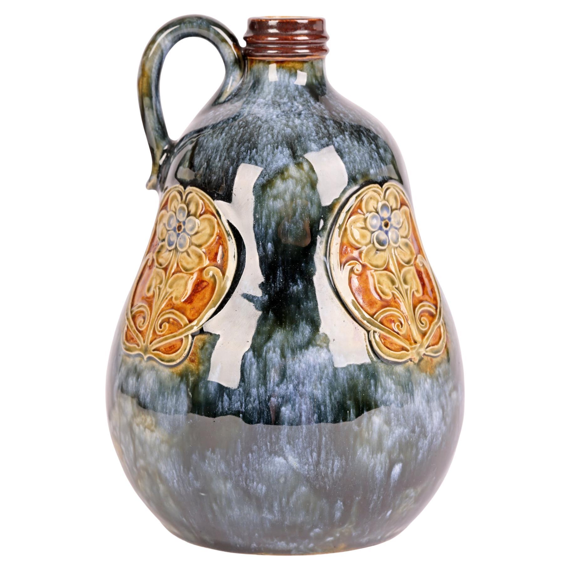Doulton Lambeth Art Nouveau Art Pottery Handled Gourd Shaped Flask