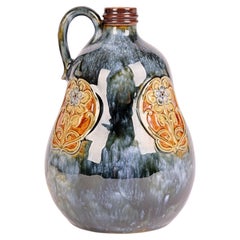 Antique Doulton Lambeth Art Nouveau Art Pottery Handled Gourd Shaped Flask