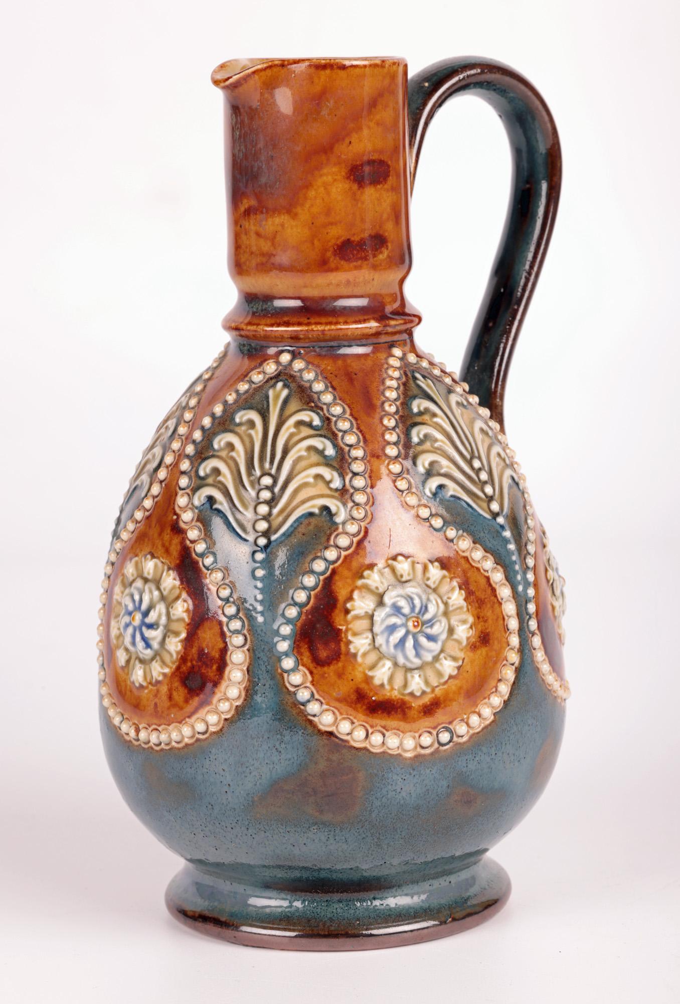 Doulton Lambeth Art Nouveau Beaded Floral Jug by Annie Partridge  In Good Condition For Sale In Bishop's Stortford, Hertfordshire