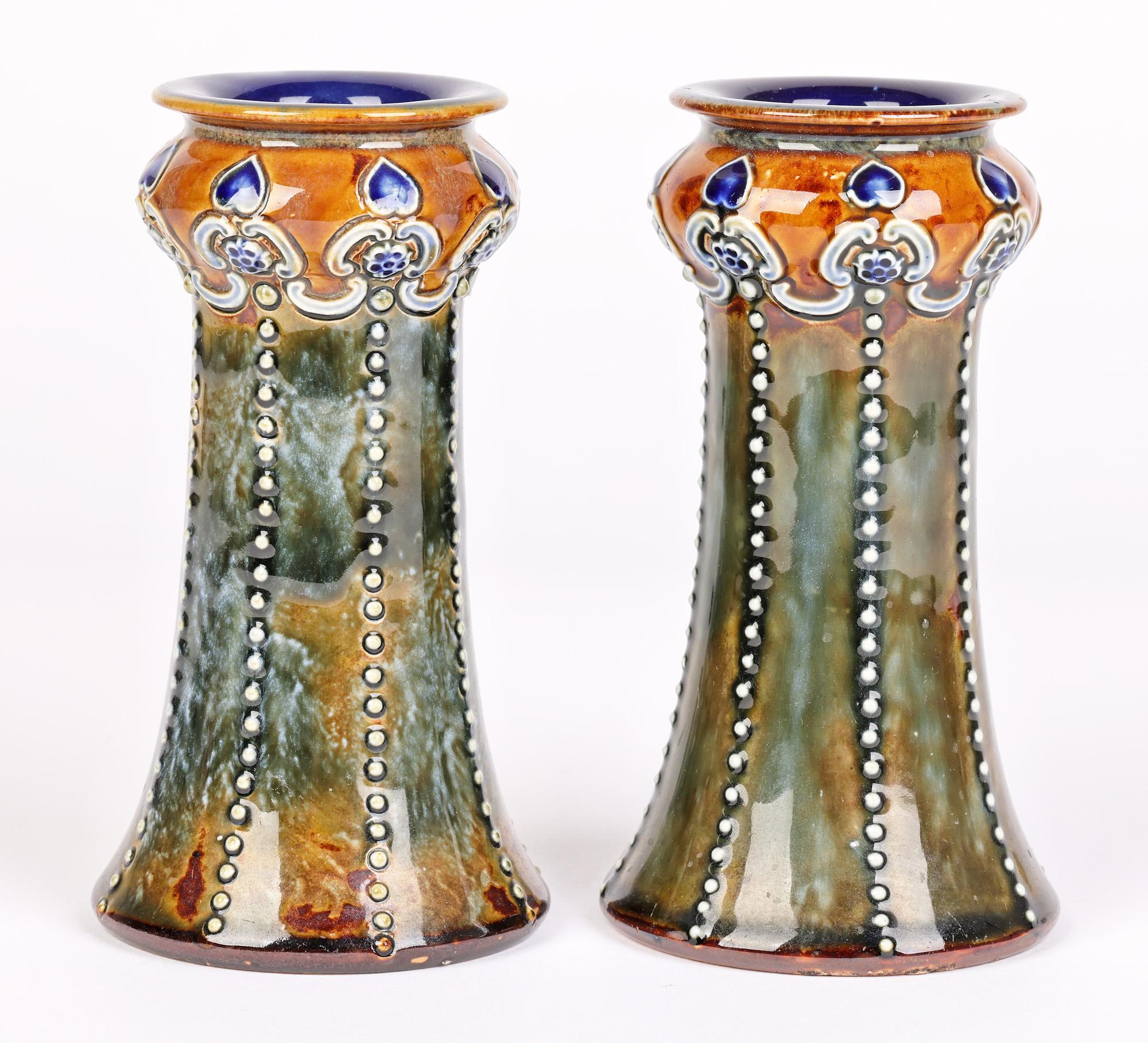 Doulton Lambeth Art Nouveau Pair Vases by Ethel Beard and Rosina Harris 3
