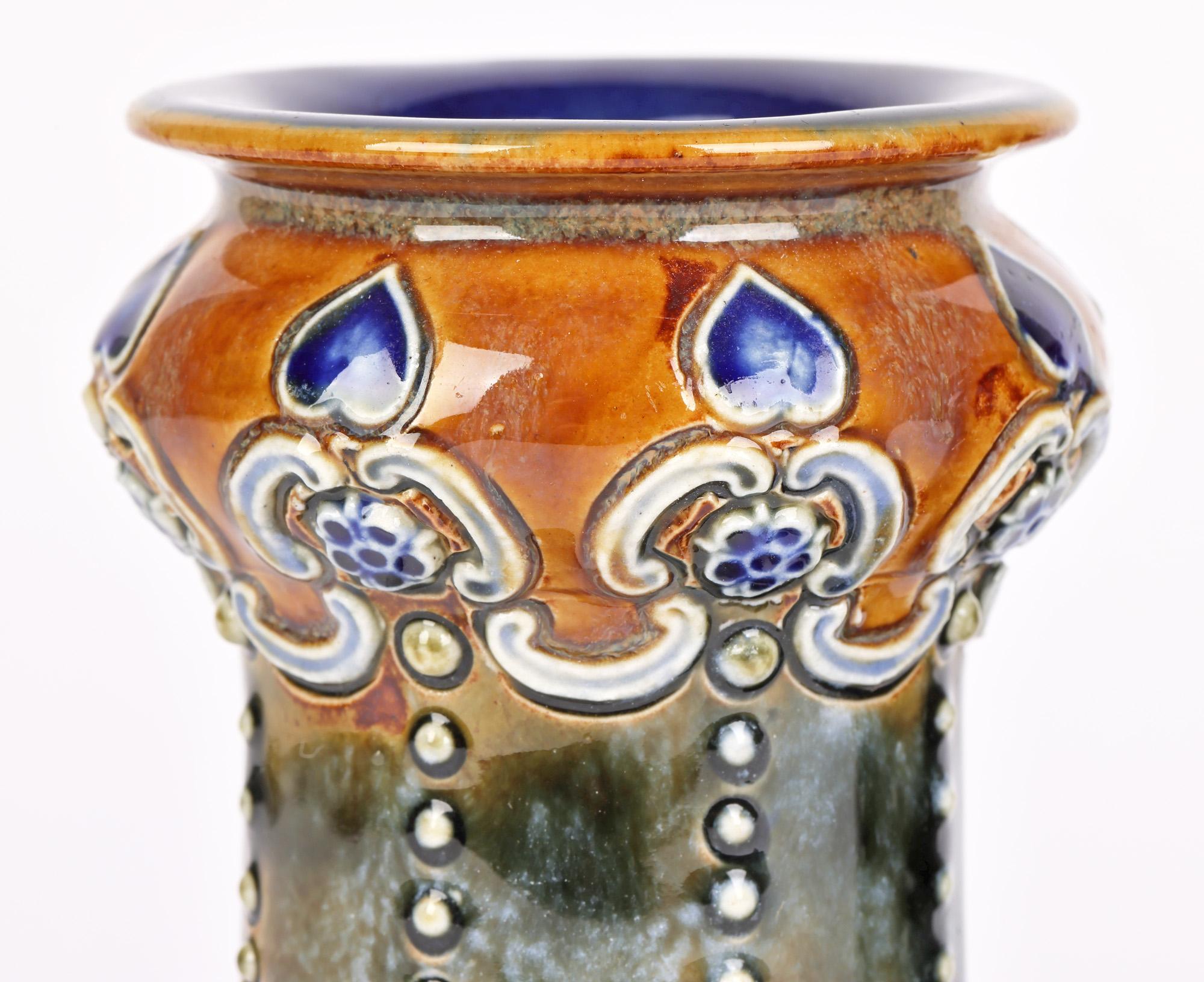 Glazed Doulton Lambeth Art Nouveau Pair Vases by Ethel Beard and Rosina Harris