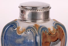 Doulton Lambeth Art Nouveau Silver Mounted Mottoware Tea Caddy