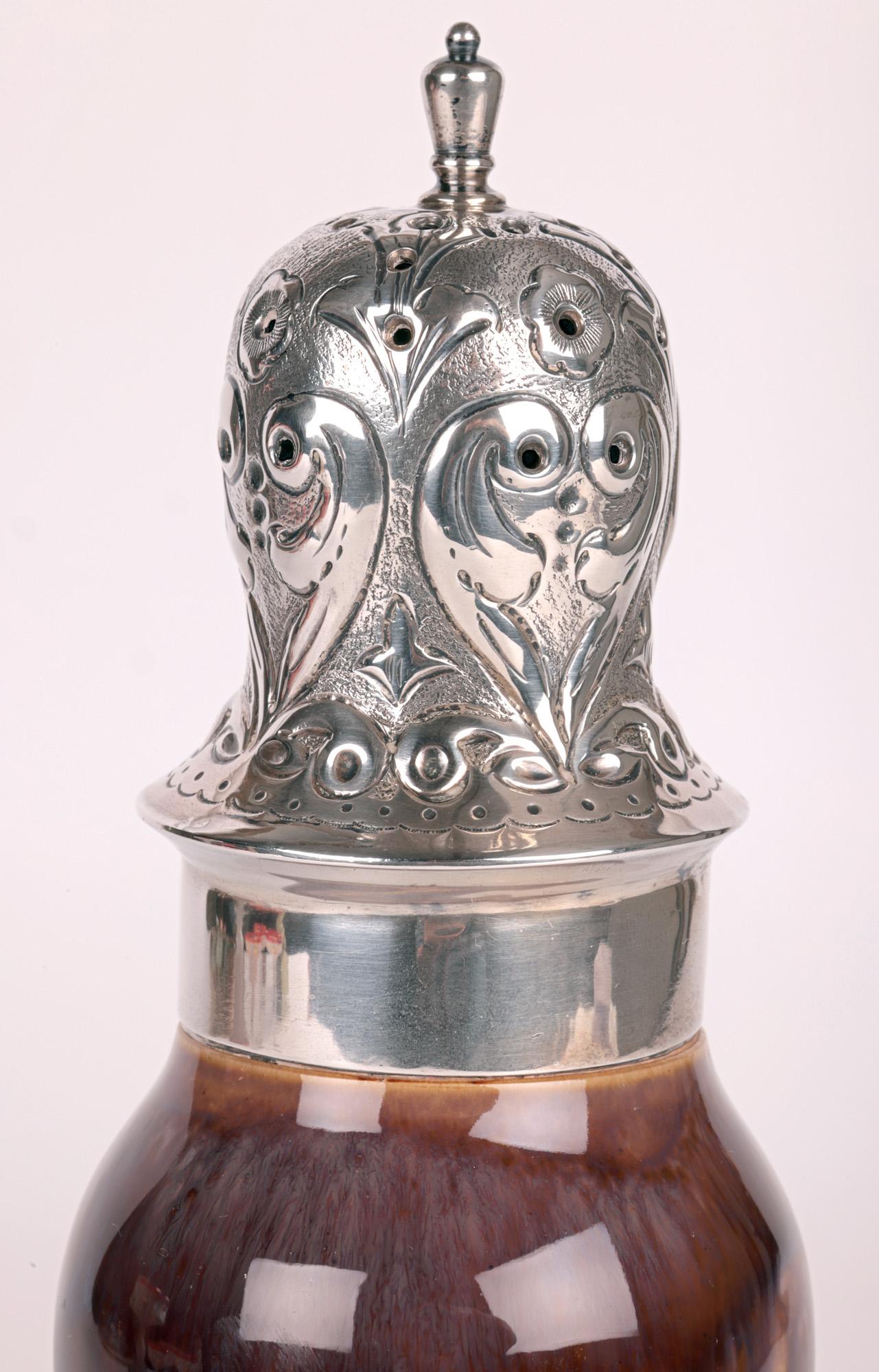 English Doulton Lambeth Art Nouveau Silver Mounted Sugar Caster For Sale