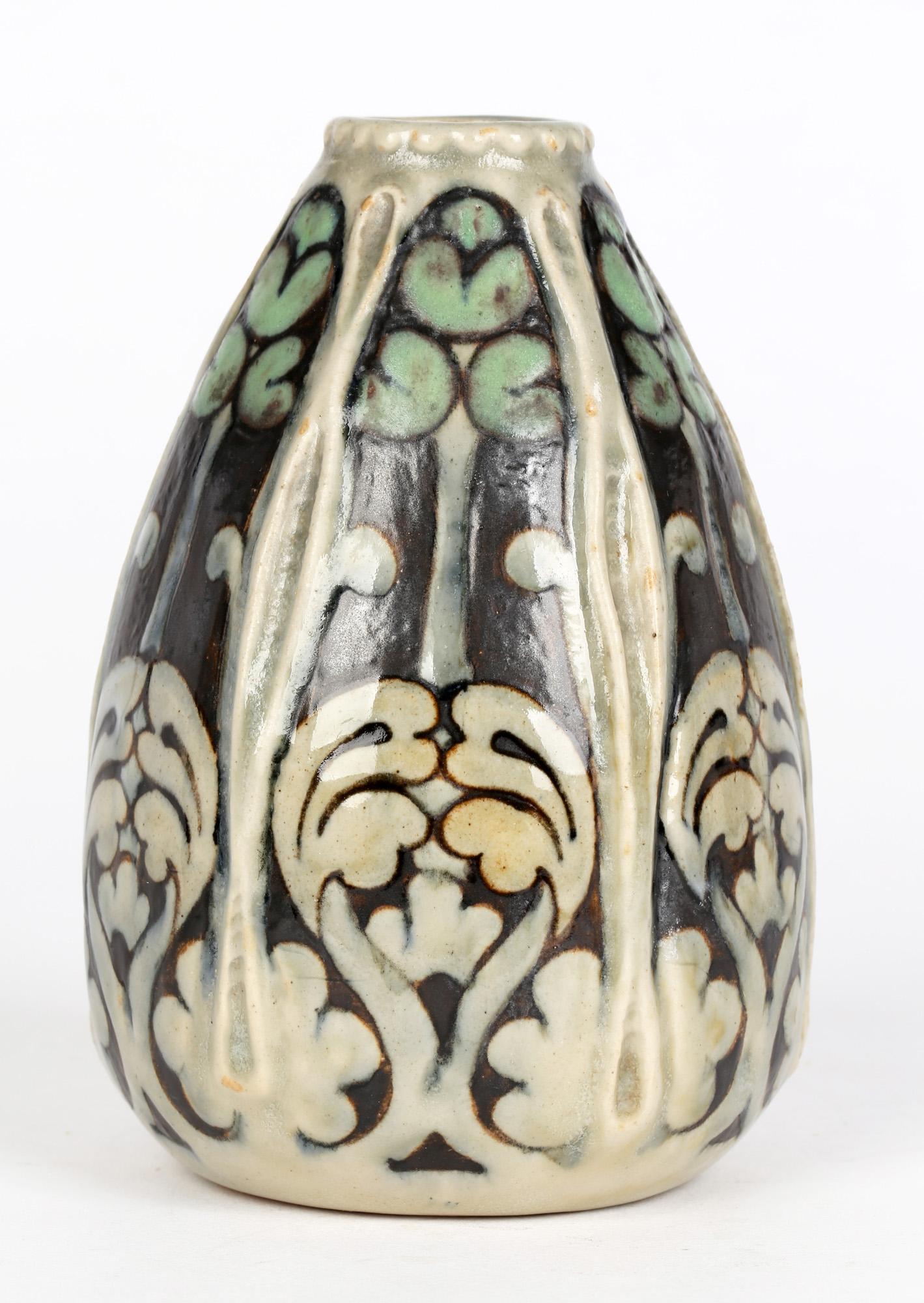 Doulton Lambeth Art Nouveau Stylized Foliage Pottery Vase by Francis Pope 4