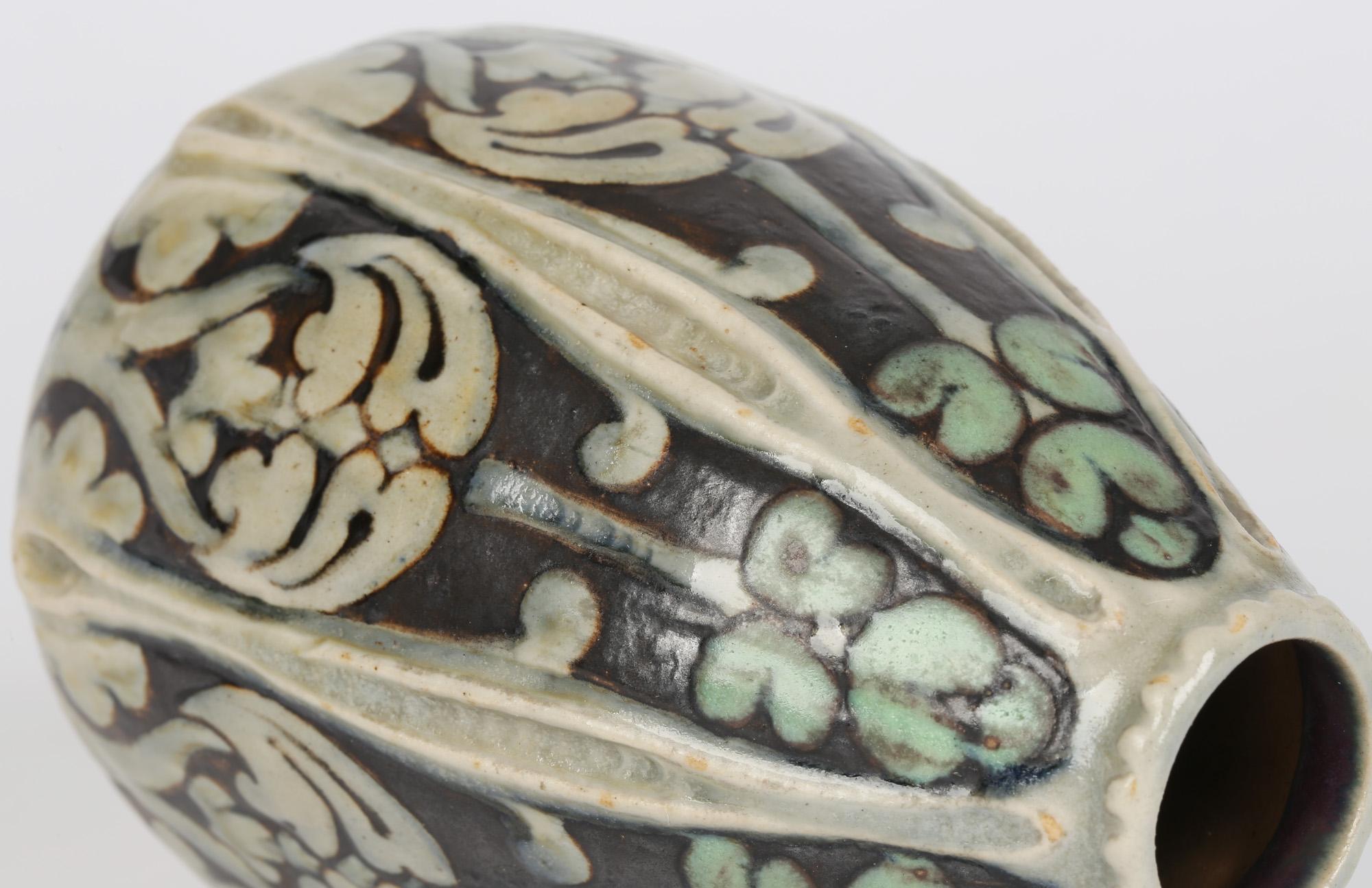 Early 20th Century Doulton Lambeth Art Nouveau Stylized Foliage Pottery Vase by Francis Pope