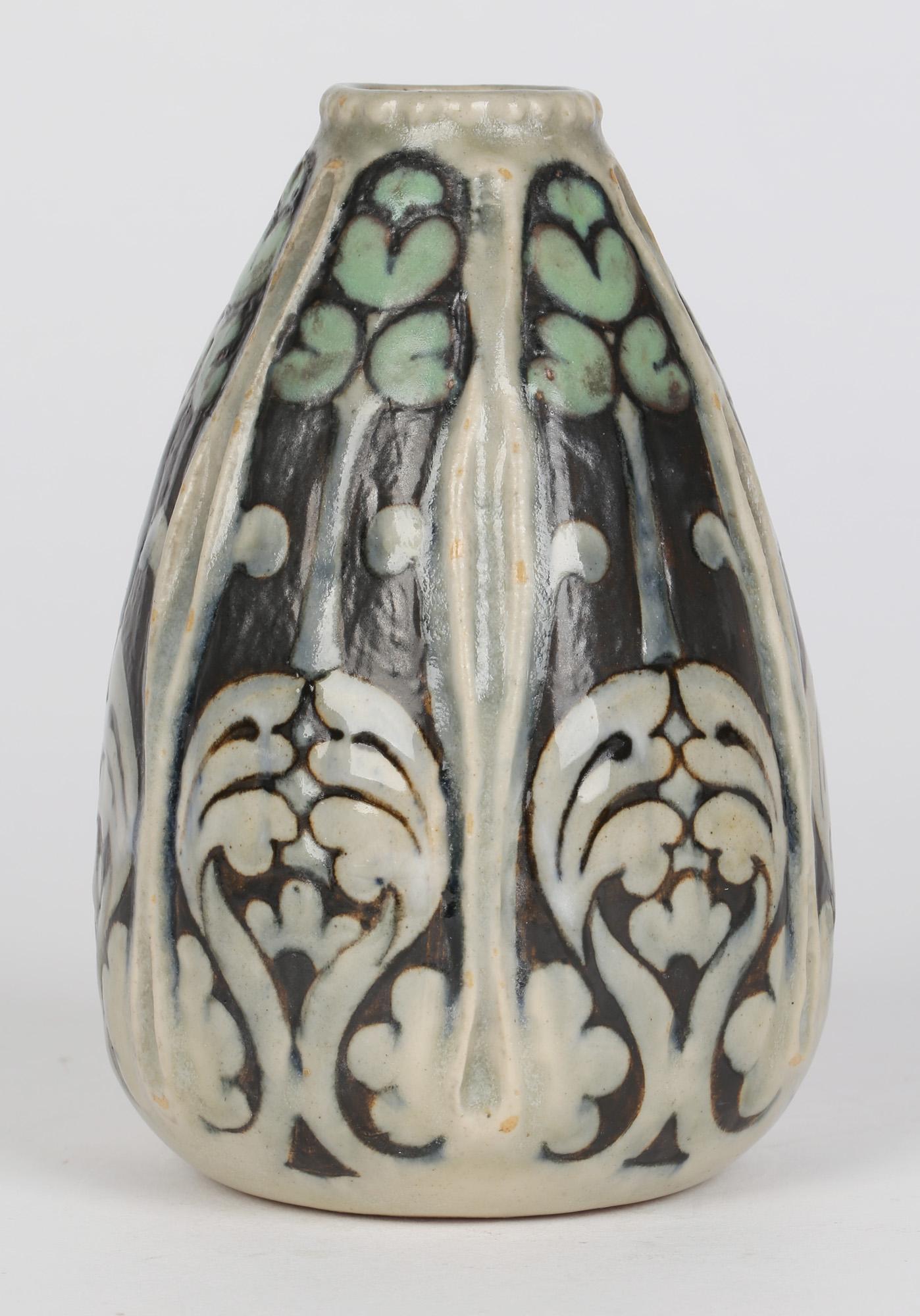 Doulton Lambeth Art Nouveau Stylized Foliage Pottery Vase by Francis Pope 2