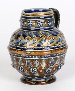 Doulton Lambeth Art Pottery Leaf Pattern Jug by Kate M Davis Dated 1880