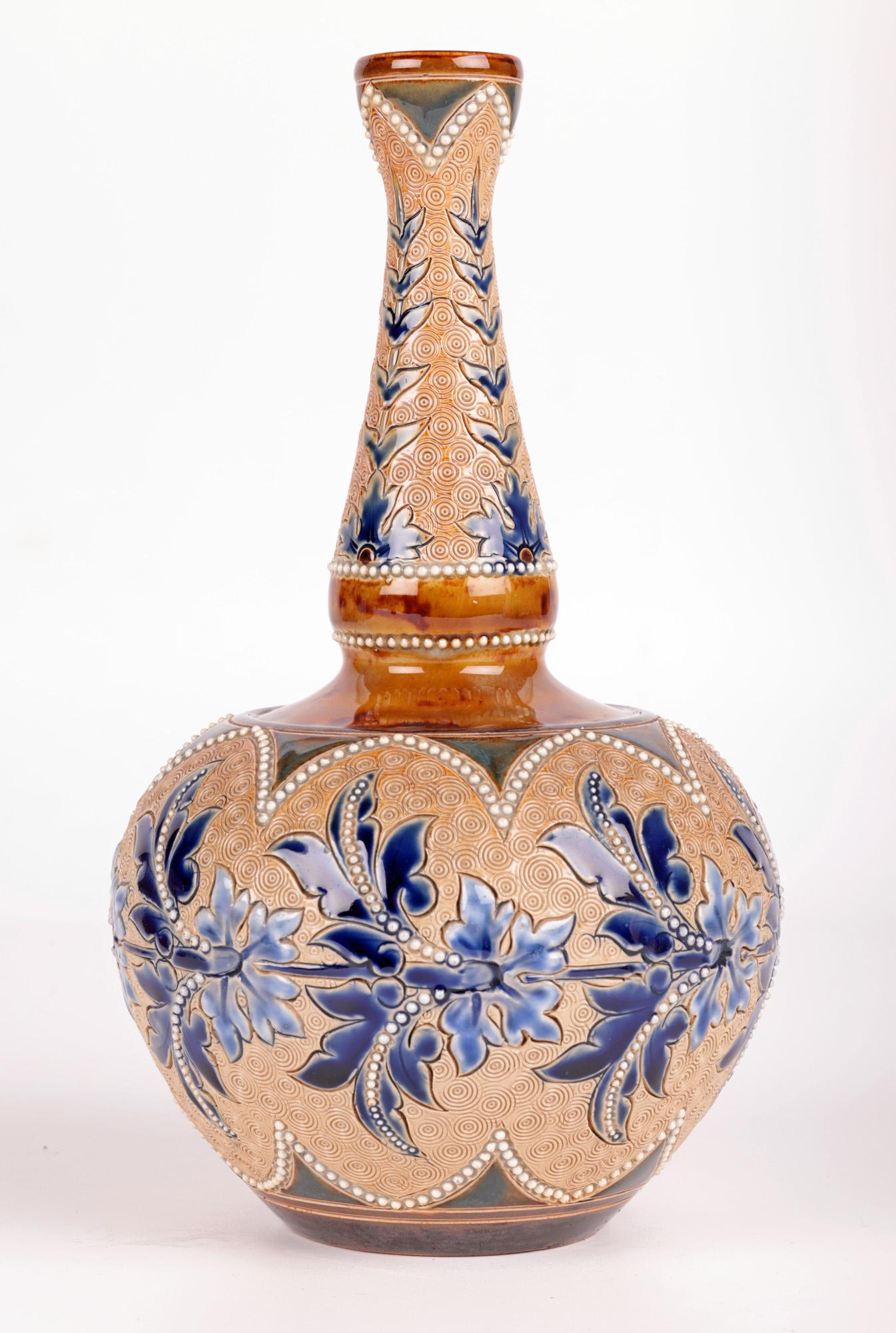 Late 19th Century Doulton Lambeth Art Union of London Floral Vase by Emily E Stormer  For Sale