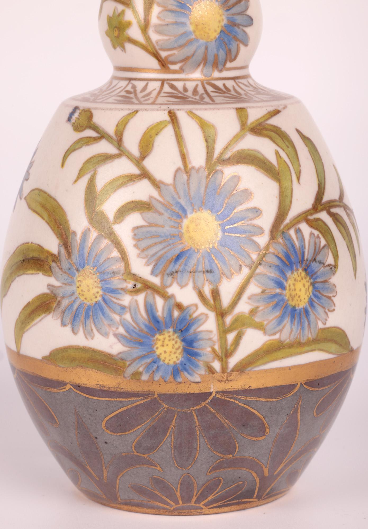 Aesthetic Movement Doulton Lambeth Carrara Floral Painted Vase