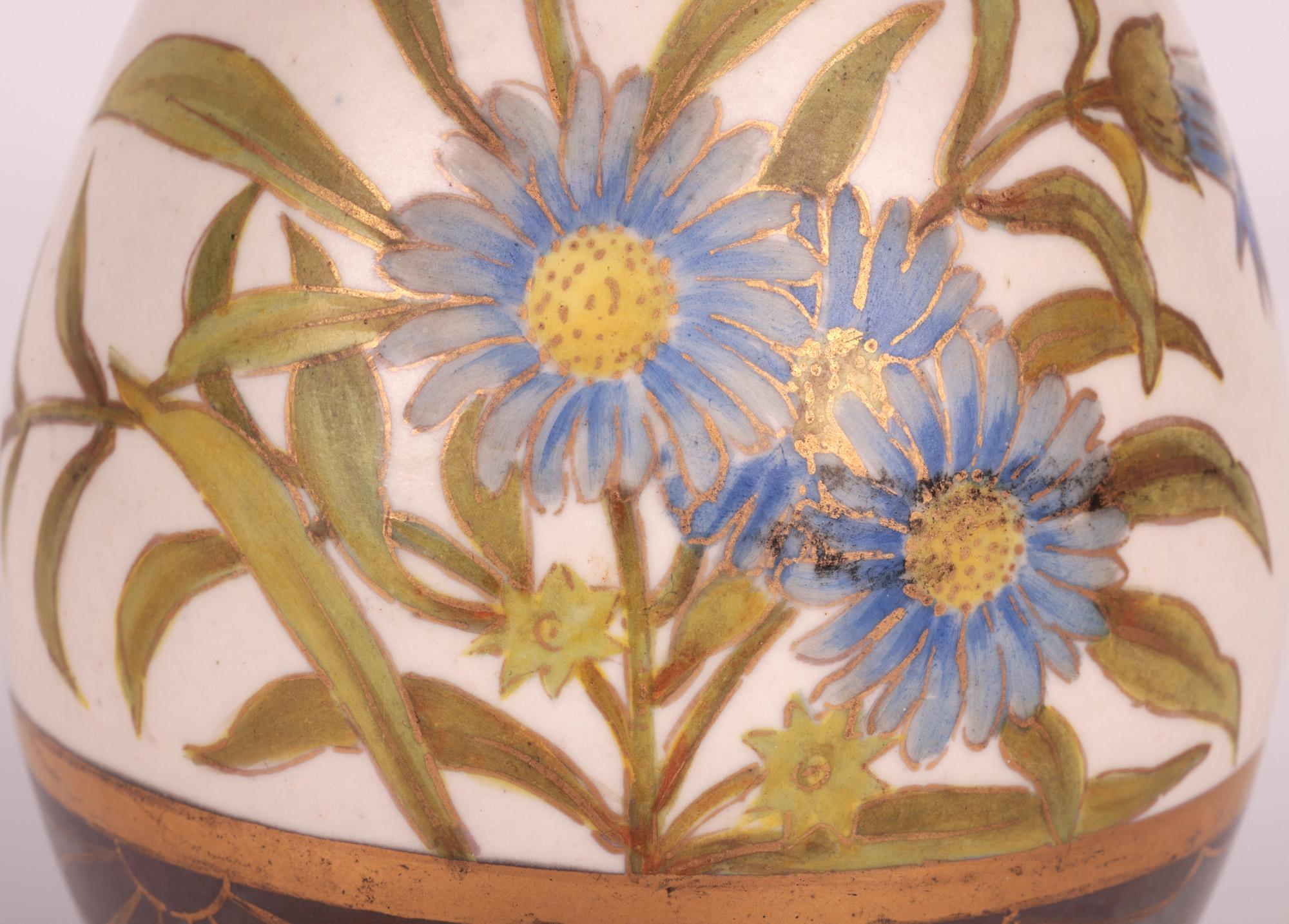 English Doulton Lambeth Carrara Floral Painted Vase