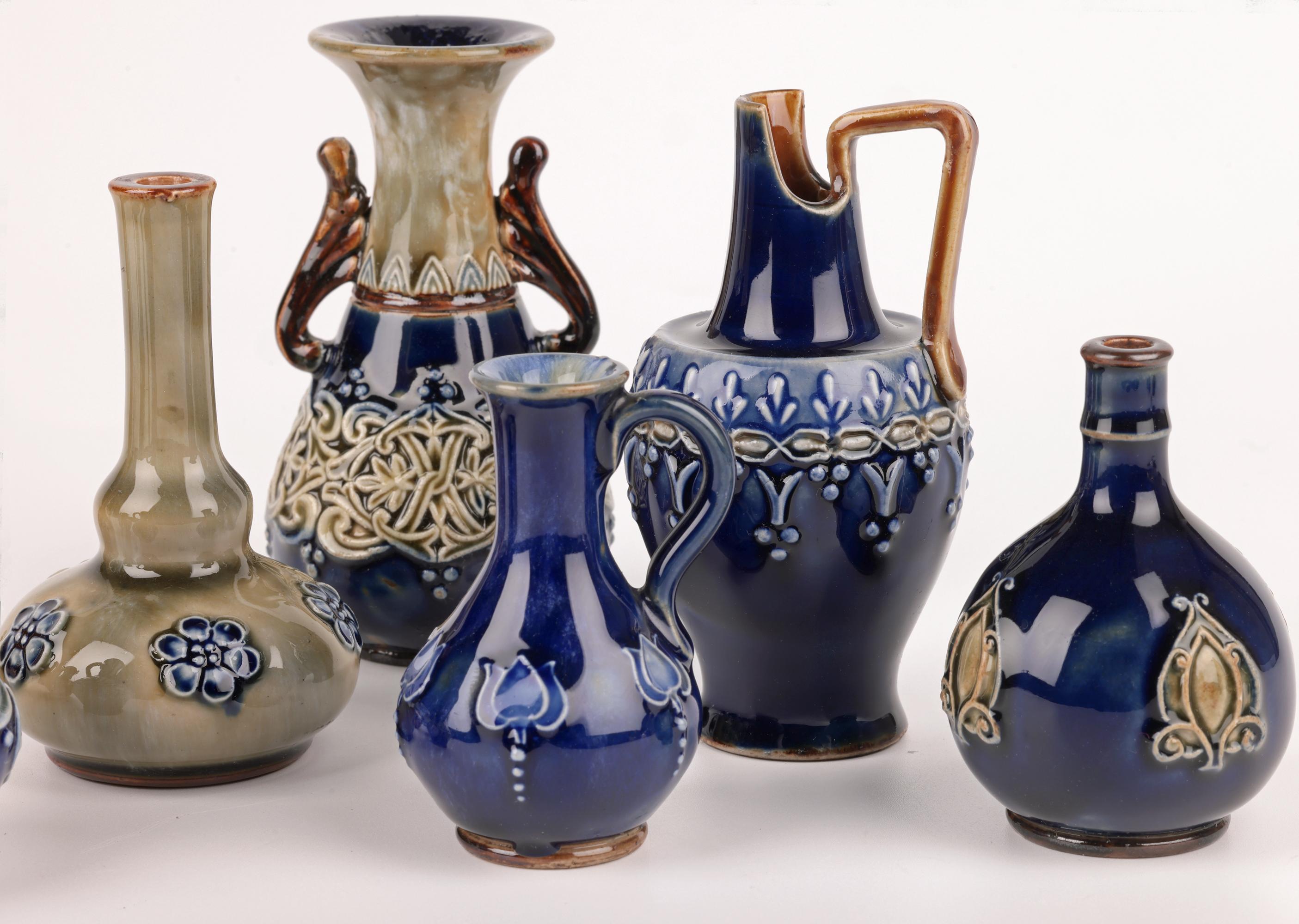 Doulton Lambeth Collection Eight Miniature Vases & Ewers For Sale 7