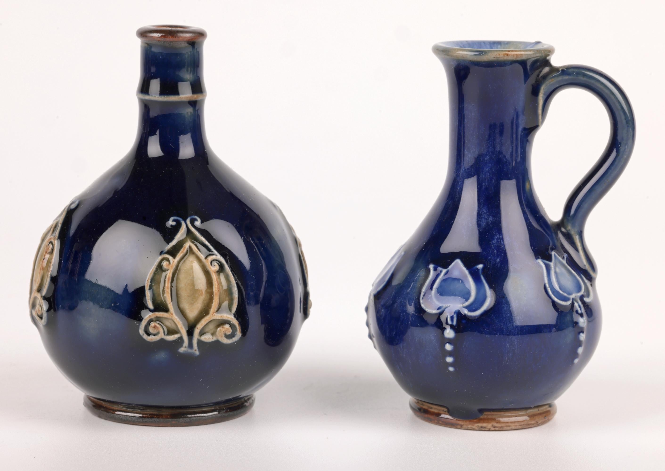 Art Nouveau Doulton Lambeth Collection Eight Miniature Vases & Ewers For Sale