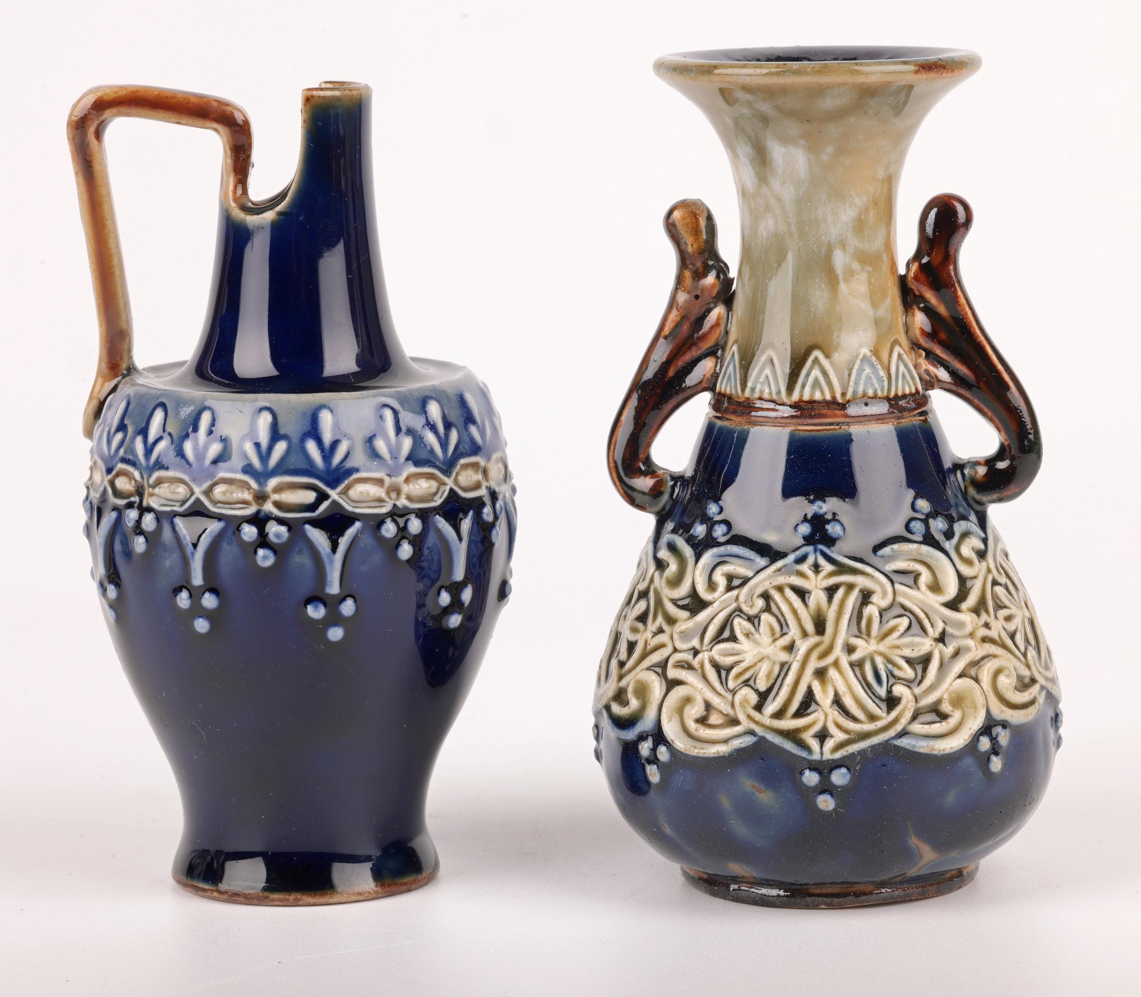 British Doulton Lambeth Collection Eight Miniature Vases & Ewers For Sale