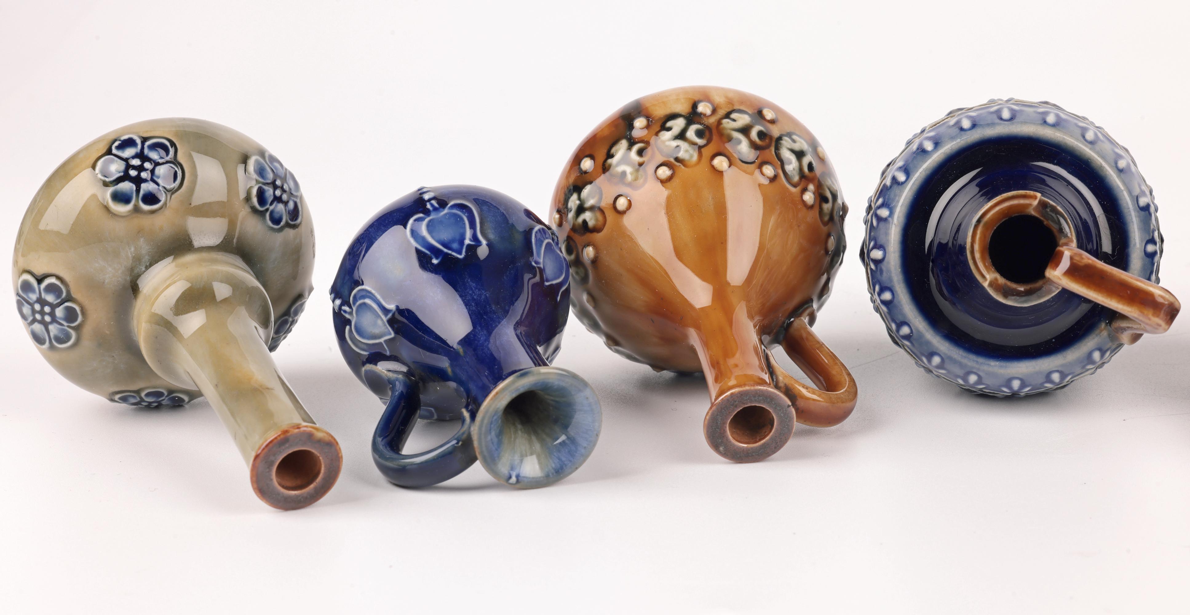 Stoneware Doulton Lambeth Collection Eight Miniature Vases & Ewers For Sale